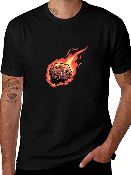 Flaming Meteor Graphic Tee - Black Cotton T-Shirt