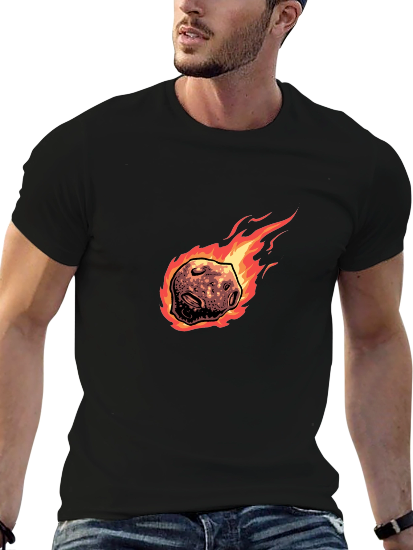 Flaming Meteor Graphic Tee - Black Cotton T-Shirt