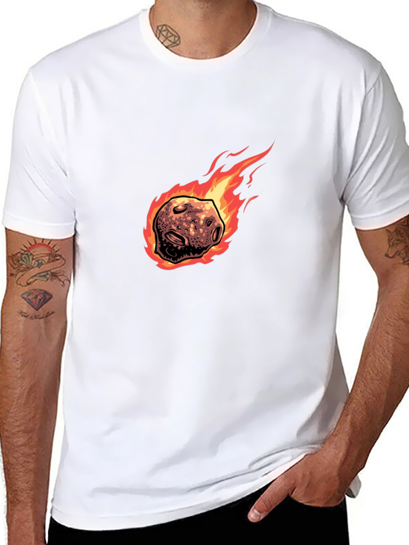 Flaming Meteor Graphic Tee - Black Cotton T-Shirt