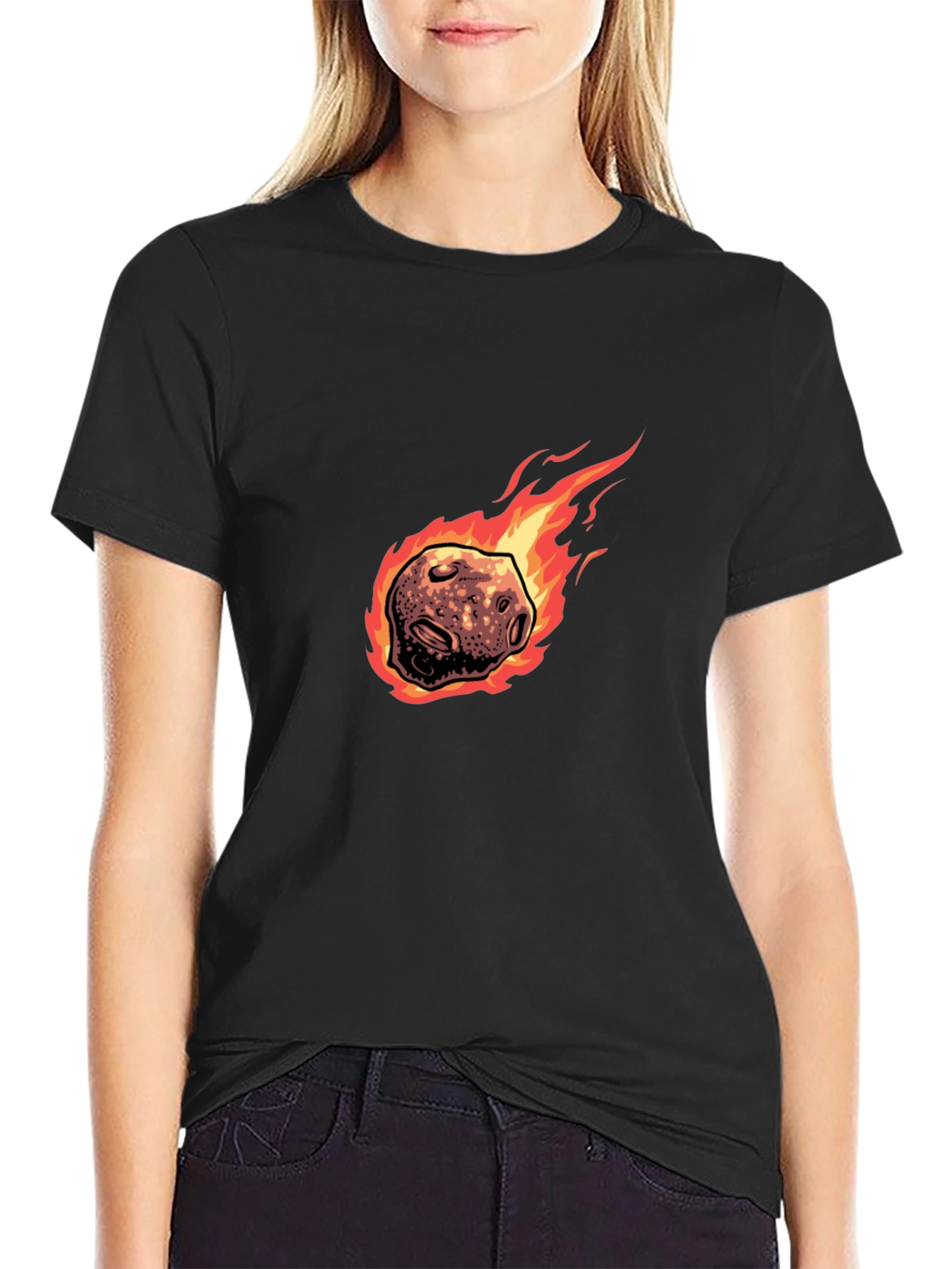 Flaming Meteor Graphic Tee - Black Cotton T-Shirt