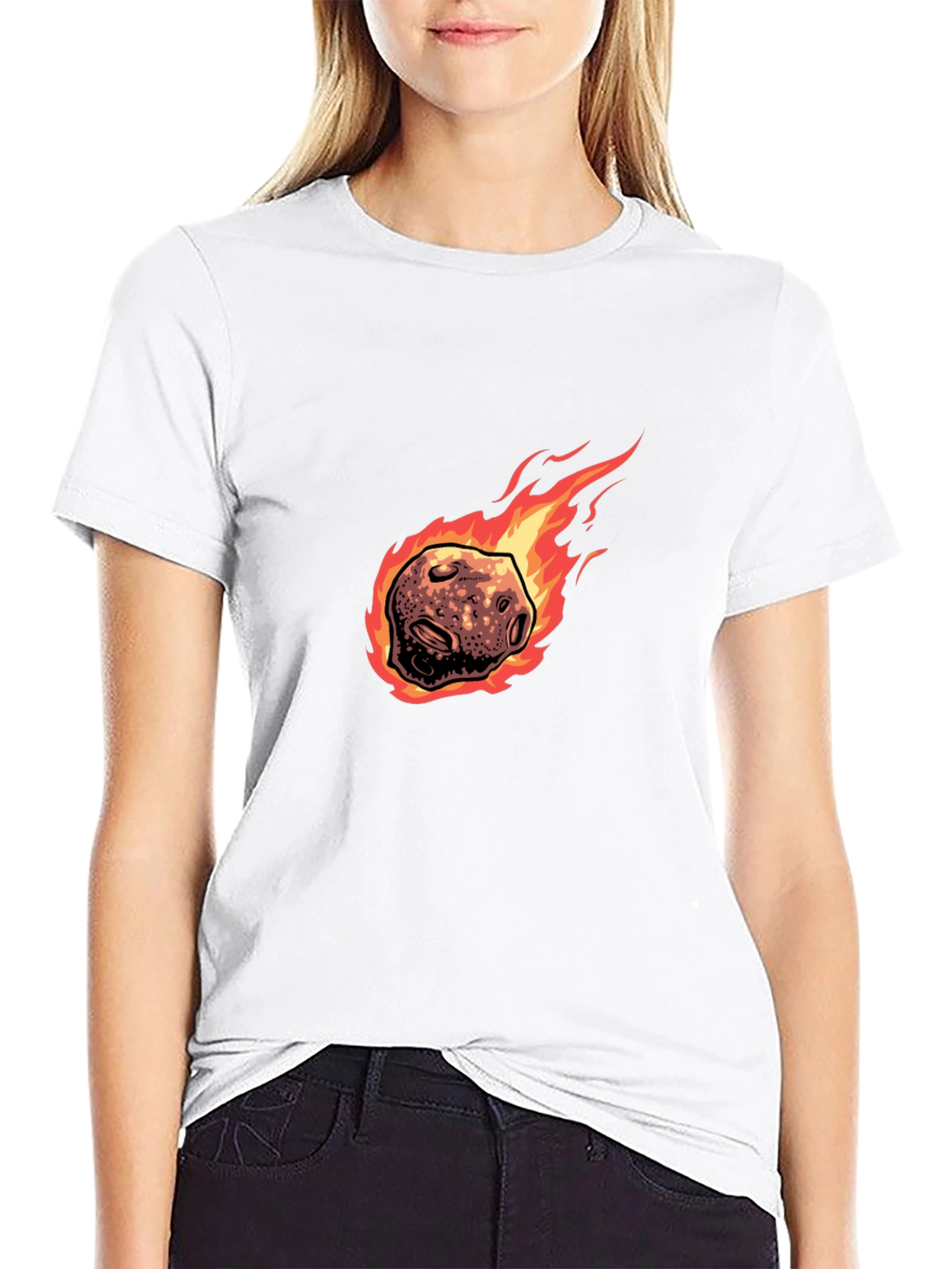 Flaming Meteor Graphic Tee - Black Cotton T-Shirt