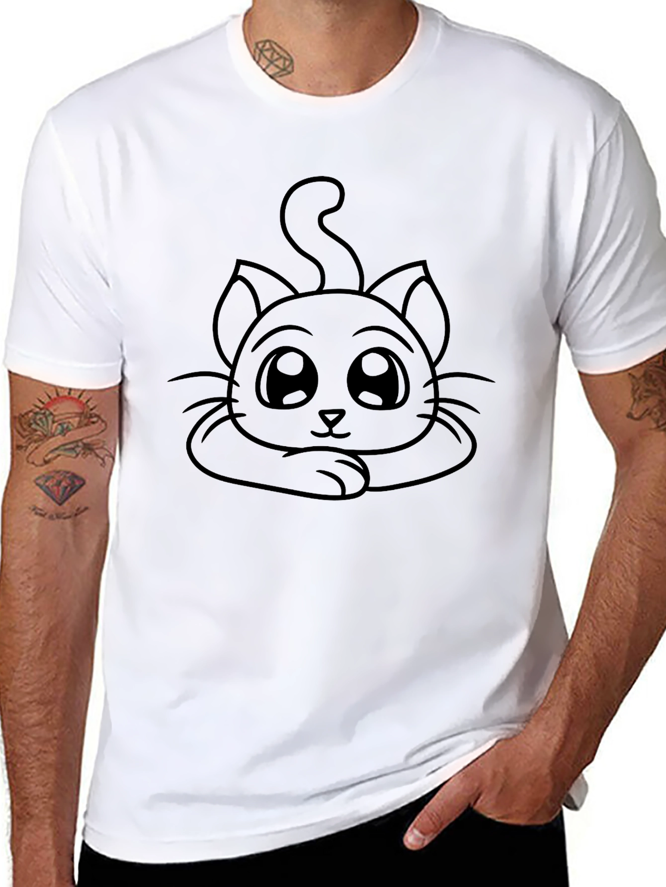 Cute Cartoon Cat Black T-Shirt