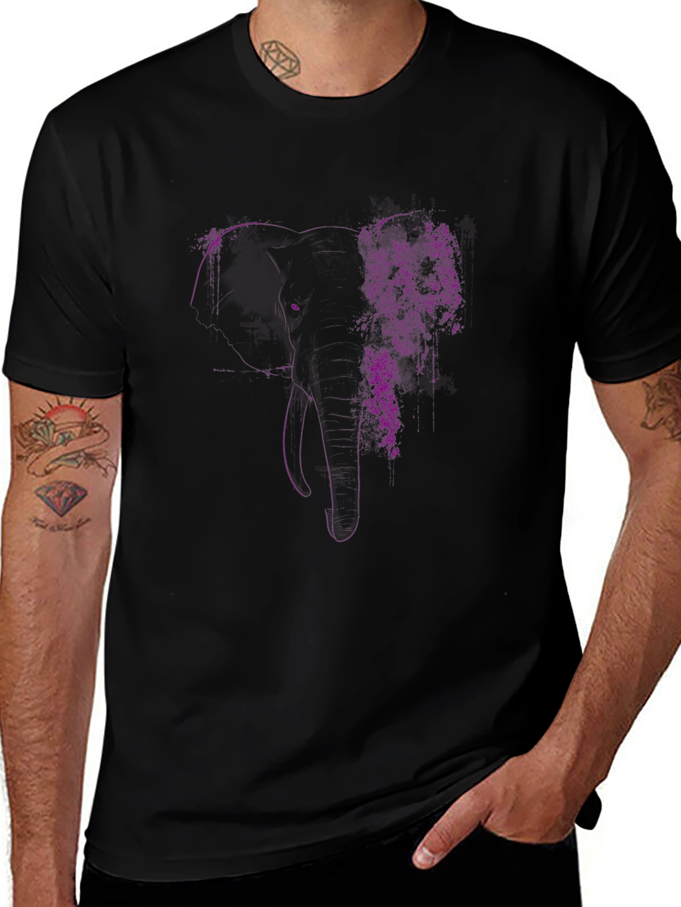 Elephant Floral Graphic Tee - Black