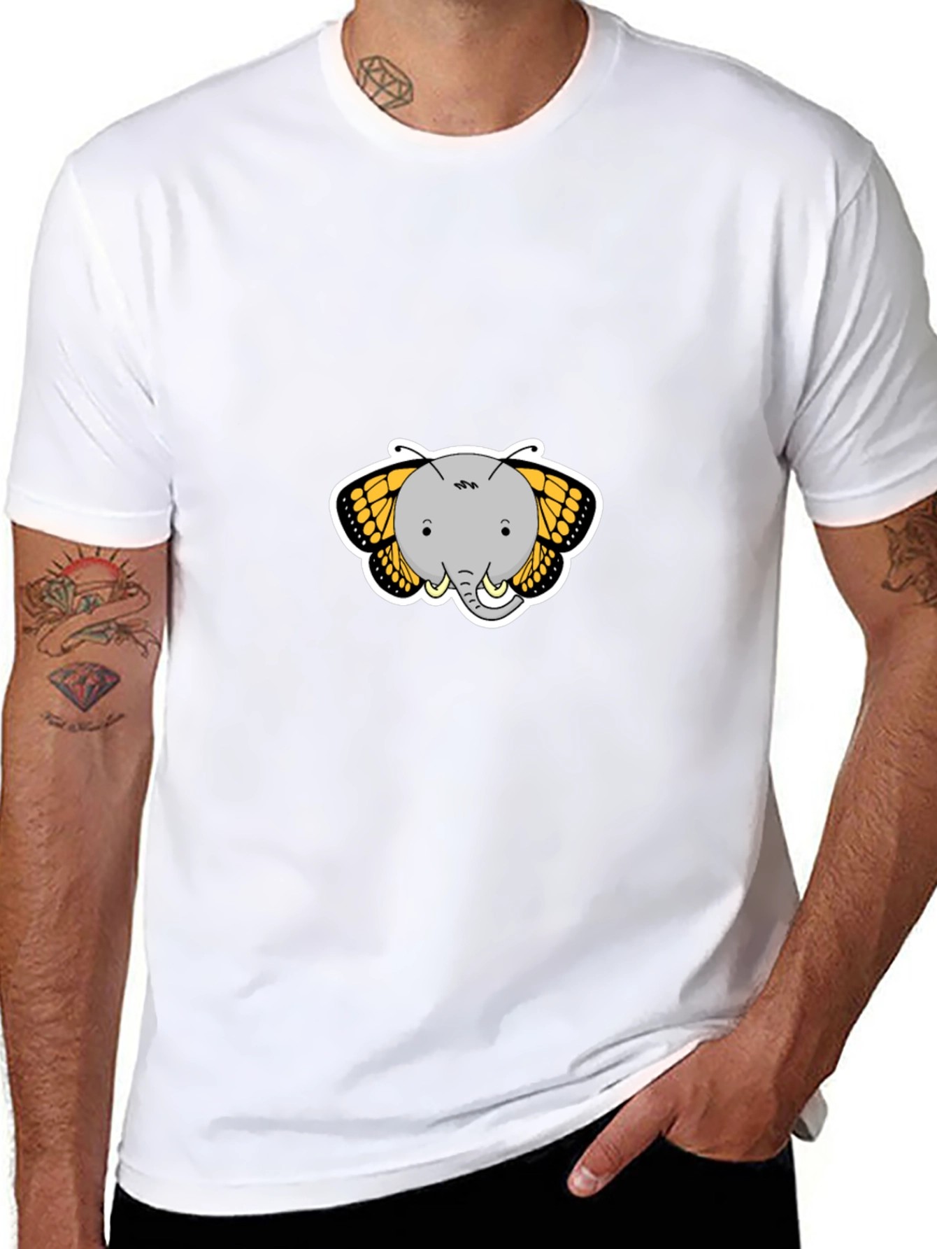 Elephant Butterfly Graphic Tee - Black