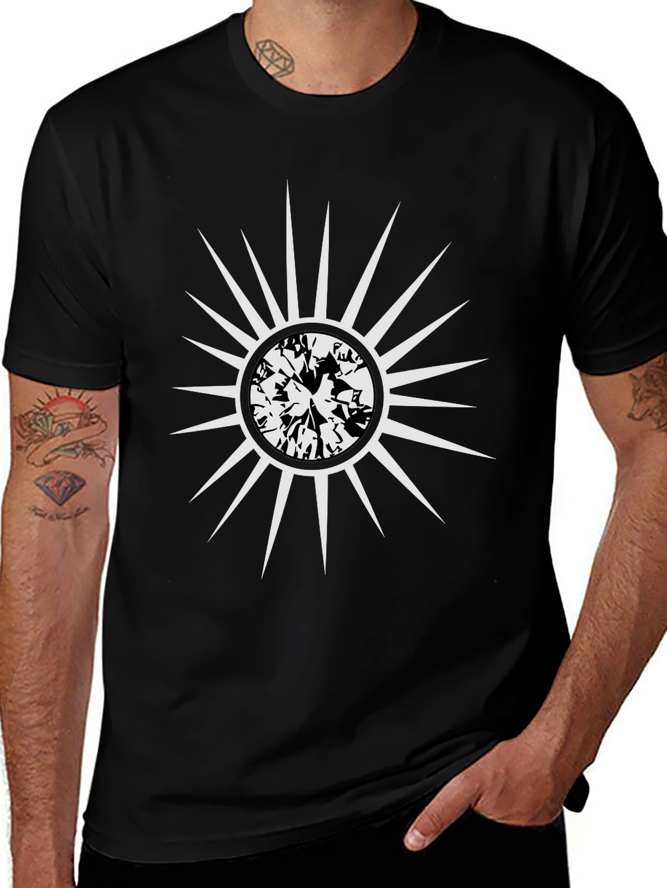 Sunburst Graphic Tee - Stylish Mens Black T-Shirt