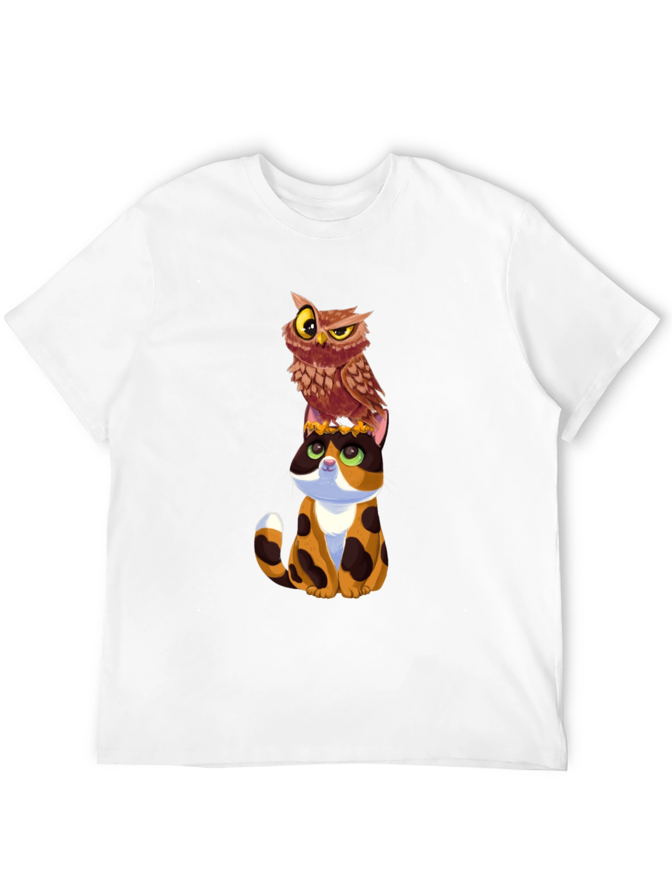 Owl and Cat Graphic T-Shirt - Unique Design