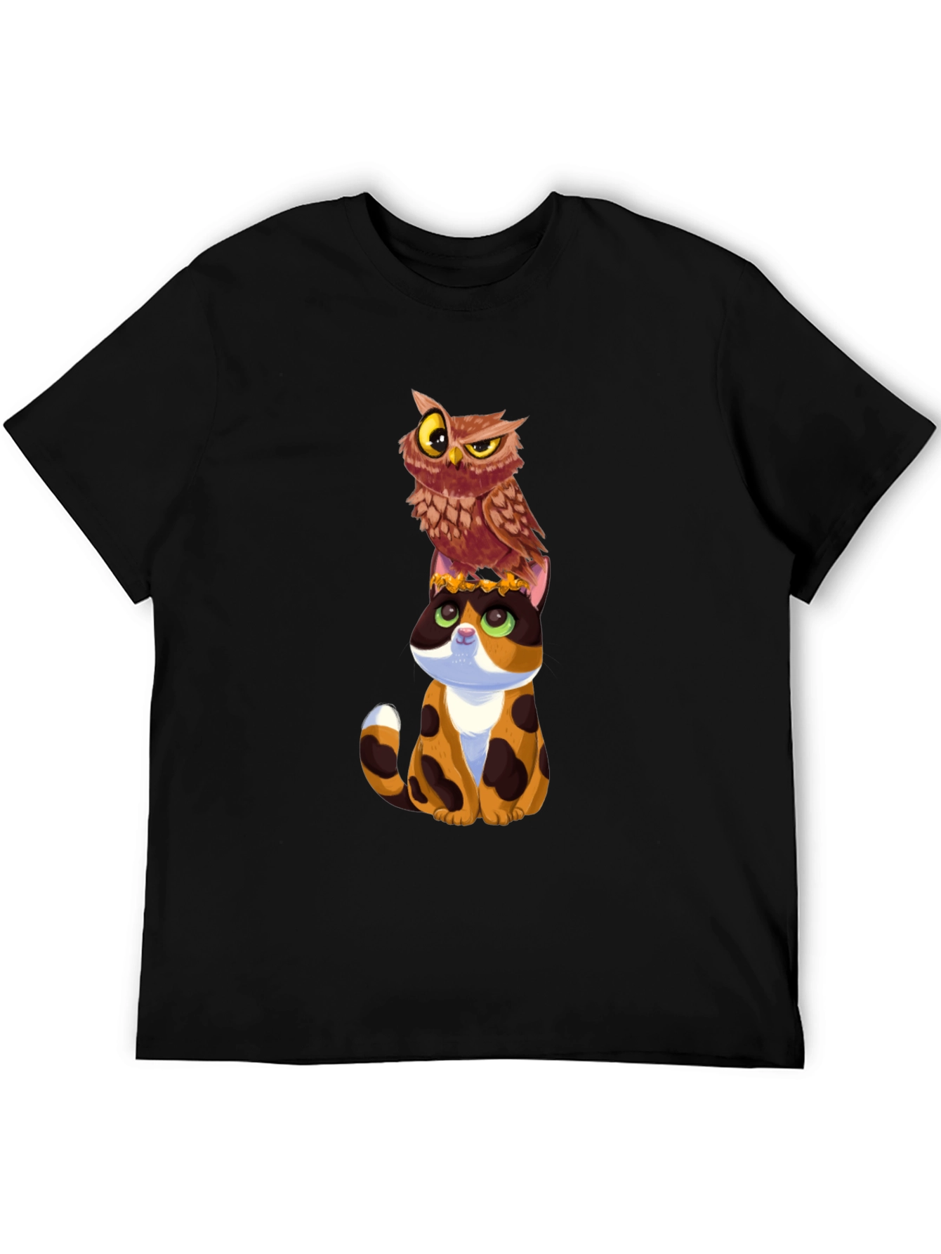 Owl and Cat Graphic T-Shirt - Unique Design