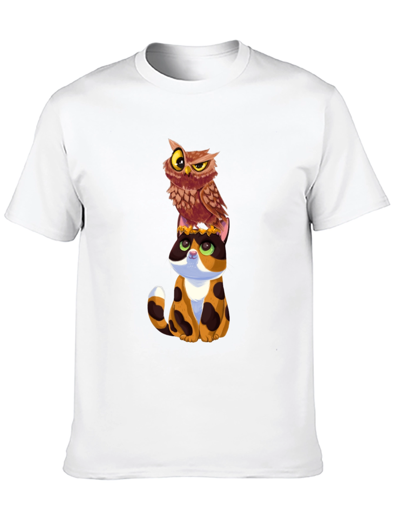 Owl and Cat Graphic T-Shirt - Unique Design