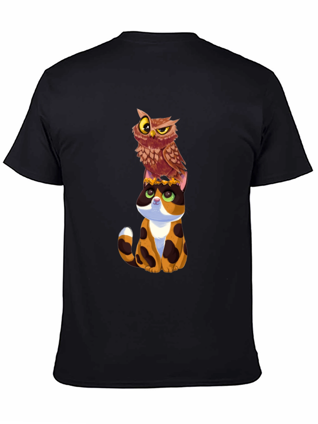 Owl and Cat Graphic T-Shirt - Unique Design