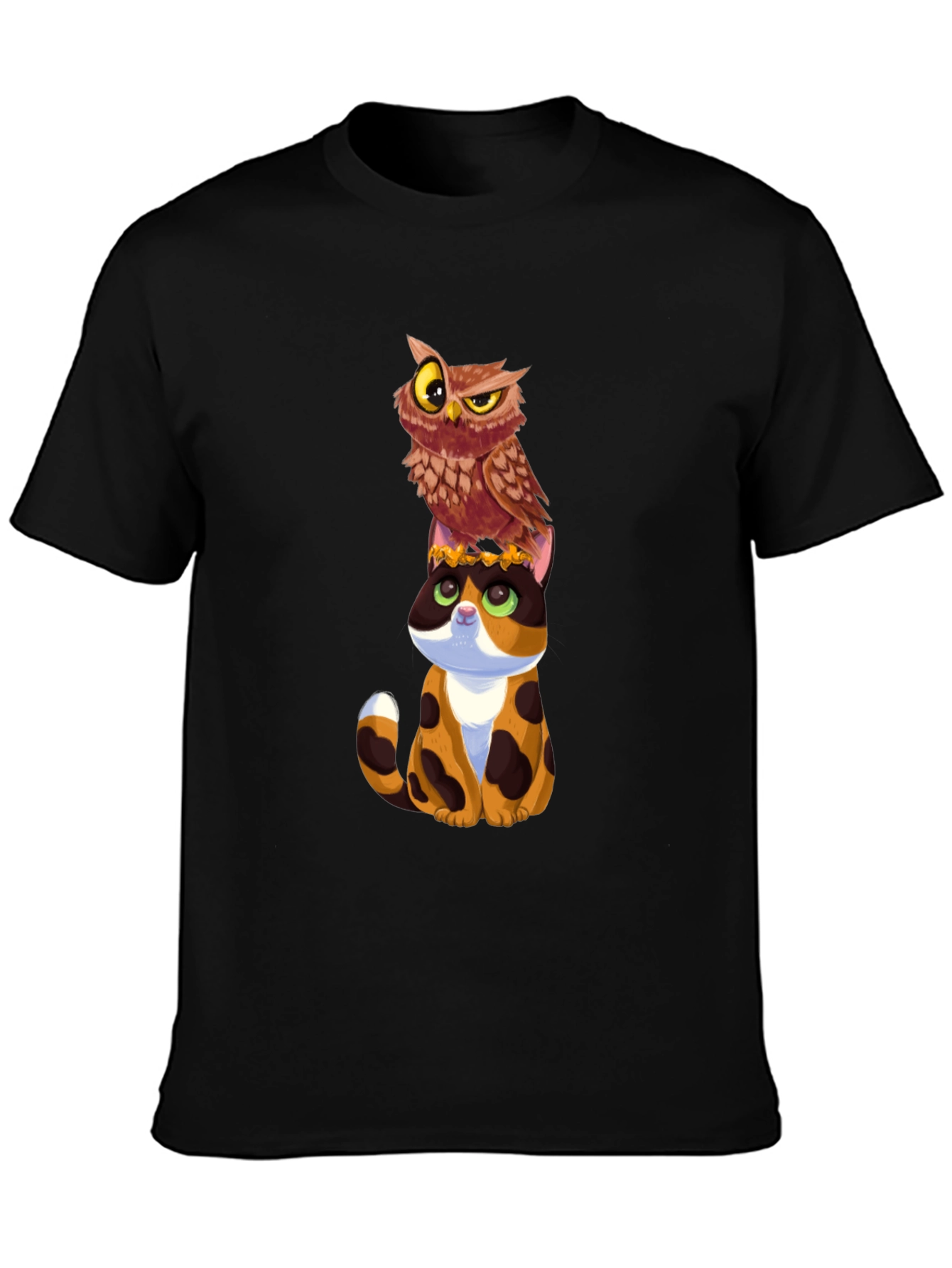 Owl and Cat Graphic T-Shirt - Unique Design