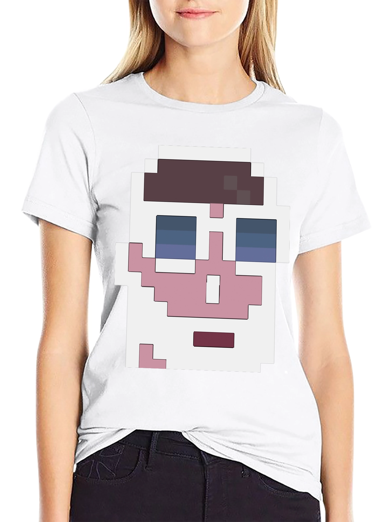 Pixelated Face Graphic T-Shirt - Cool Retro Style