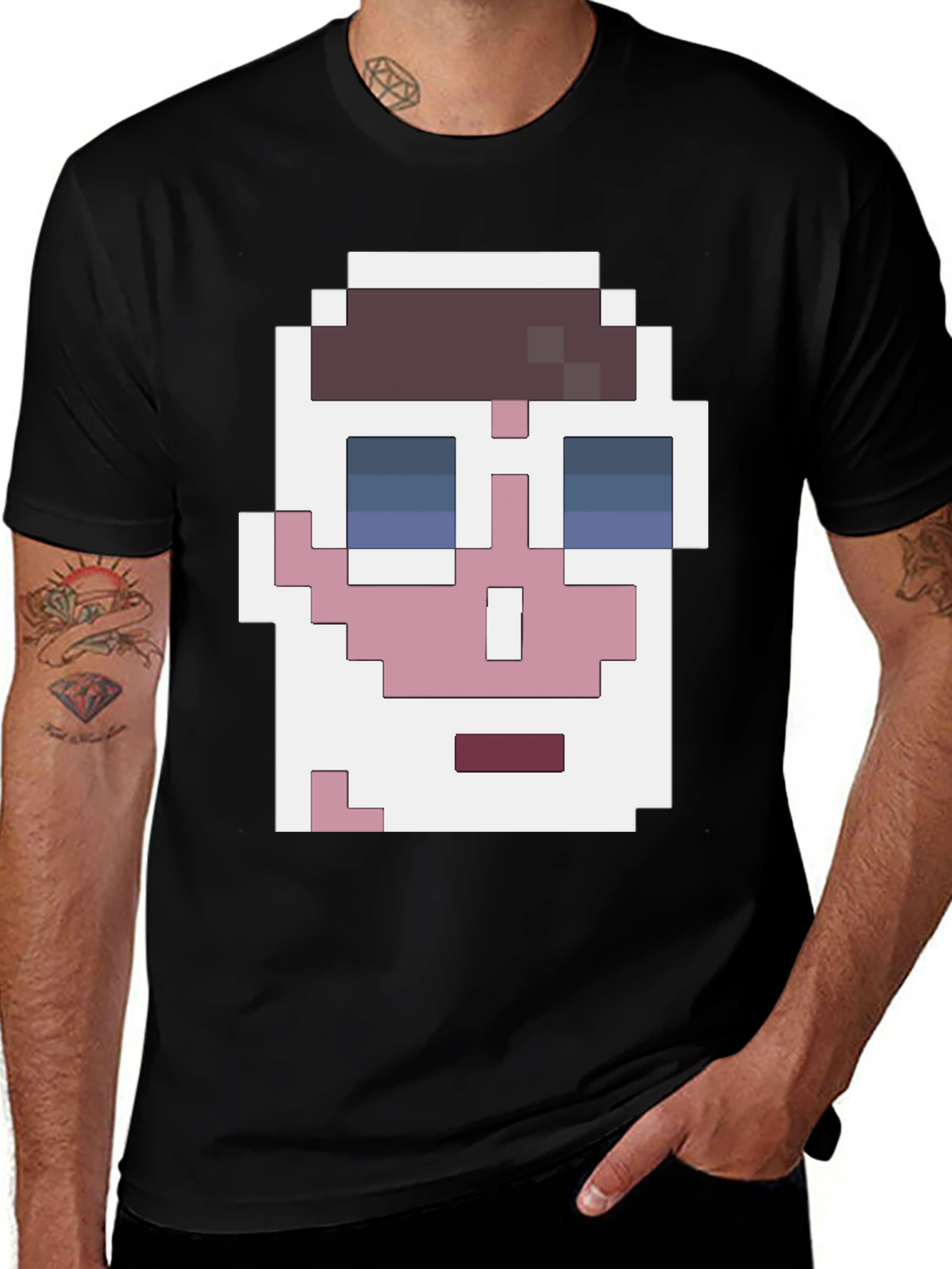 Pixelated Face Graphic T-Shirt - Cool Retro Style