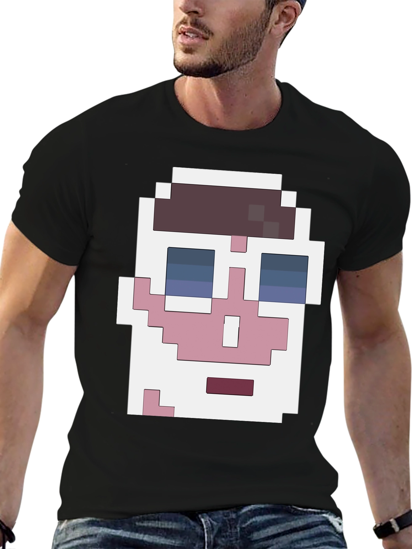 Pixelated Face Graphic T-Shirt - Cool Retro Style