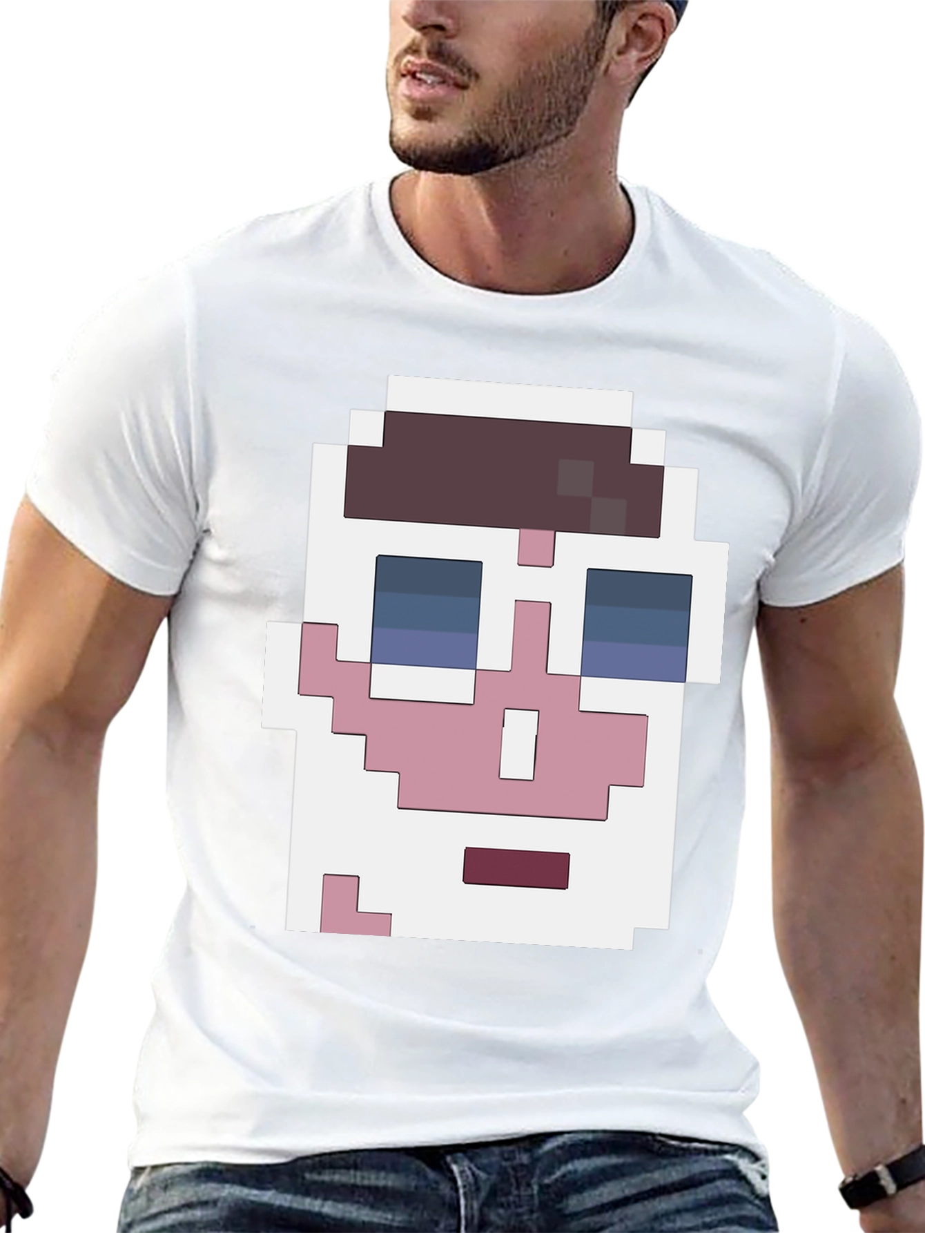 Pixelated Face Graphic T-Shirt - Cool Retro Style