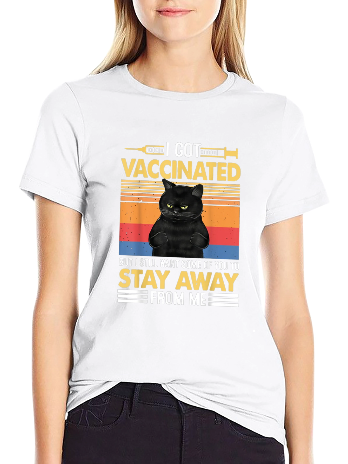 I Got Vaccinated Black Cat T-Shirt Funny Graphic Tee