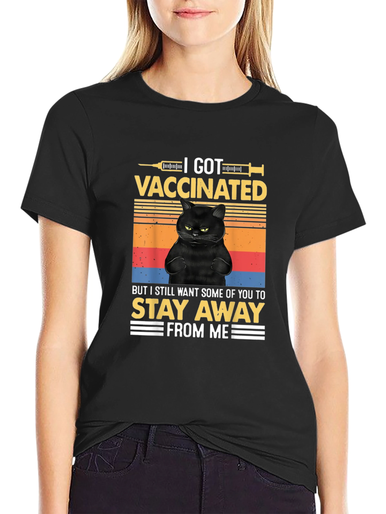 I Got Vaccinated Black Cat T-Shirt Funny Graphic Tee