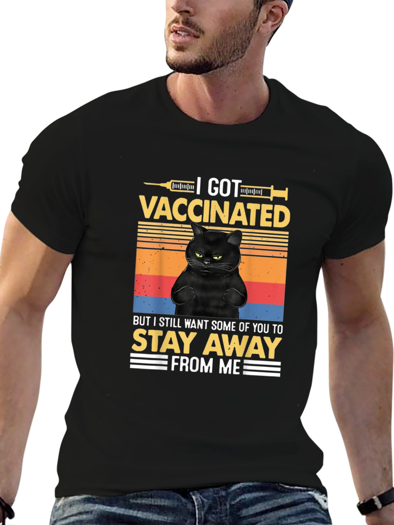 I Got Vaccinated Black Cat T-Shirt Funny Graphic Tee