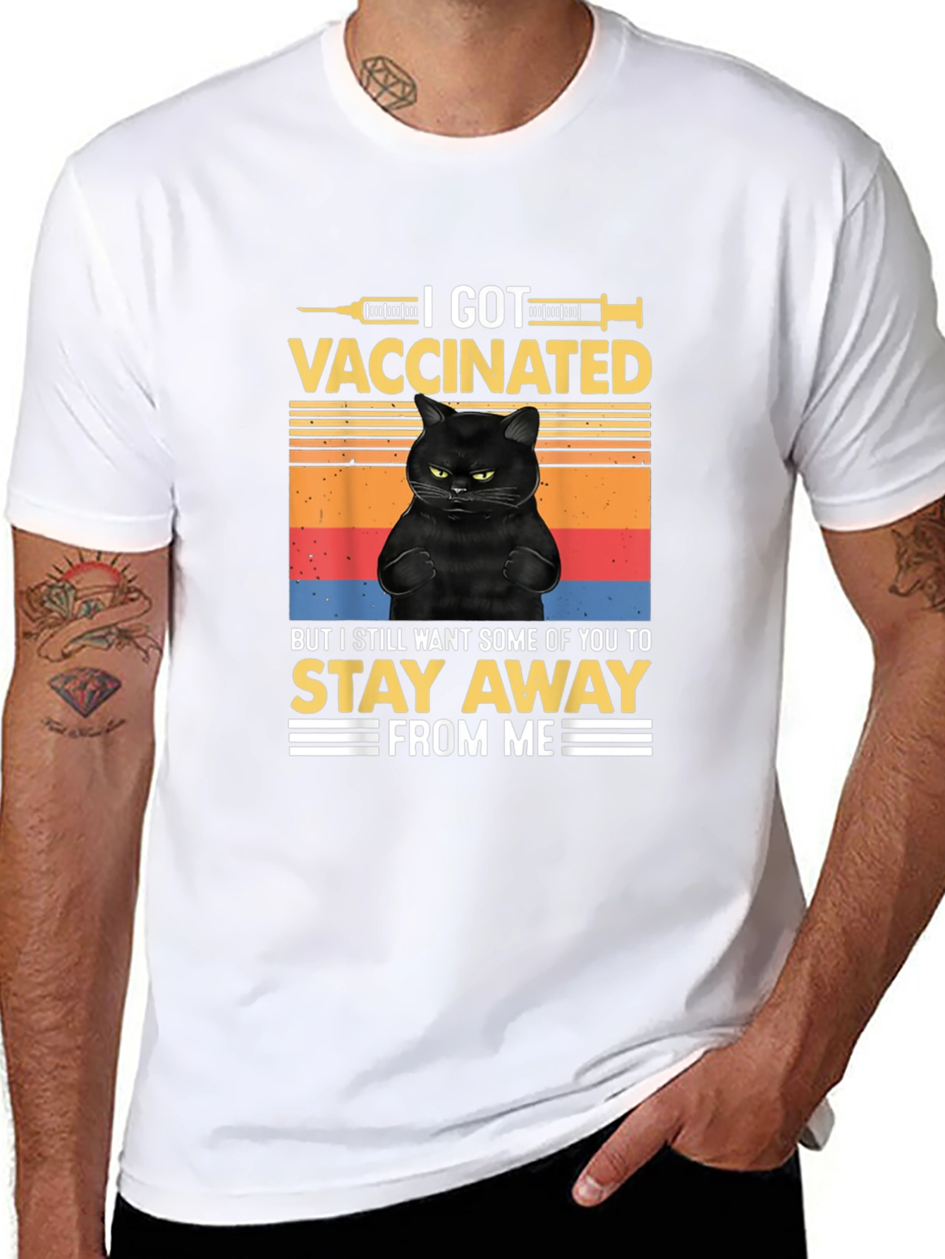 I Got Vaccinated Black Cat T-Shirt Funny Graphic Tee