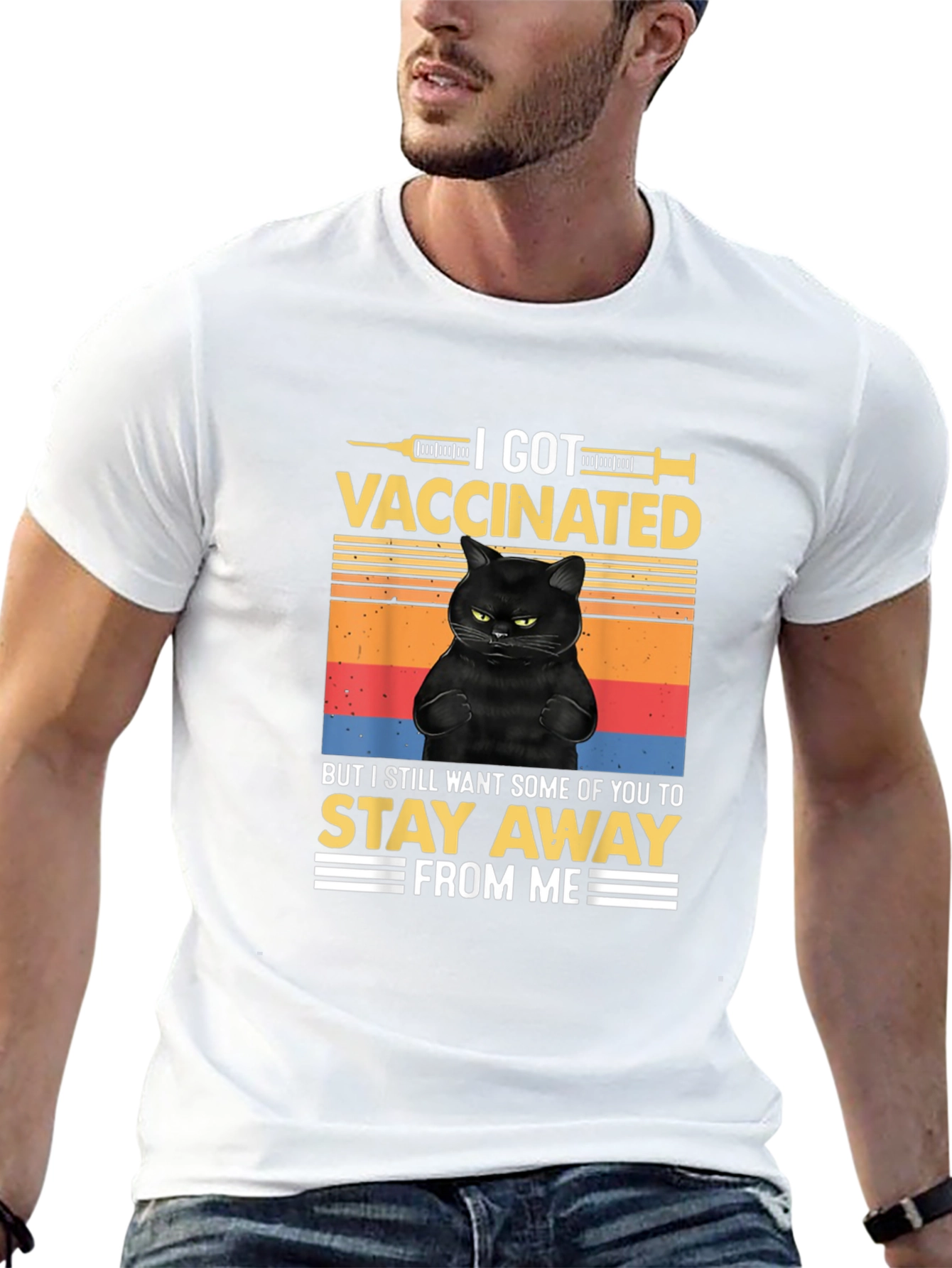 I Got Vaccinated Black Cat T-Shirt Funny Graphic Tee