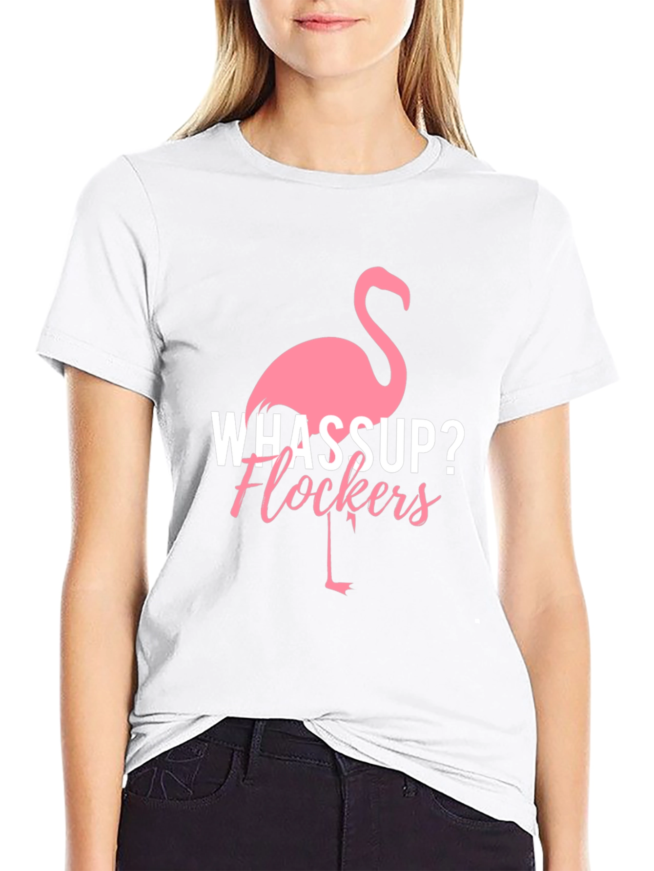 Whassup Flockers Pink Flamingo Graphic T-Shirt