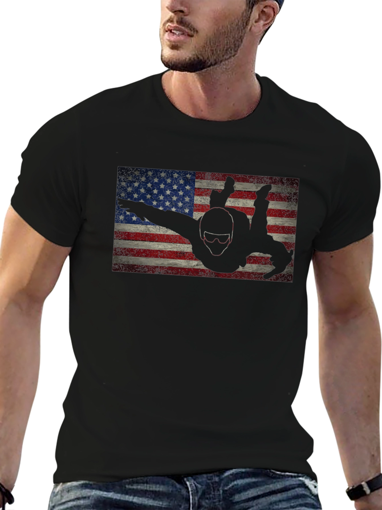 Skydiver American Flag Graphic Tee - Black