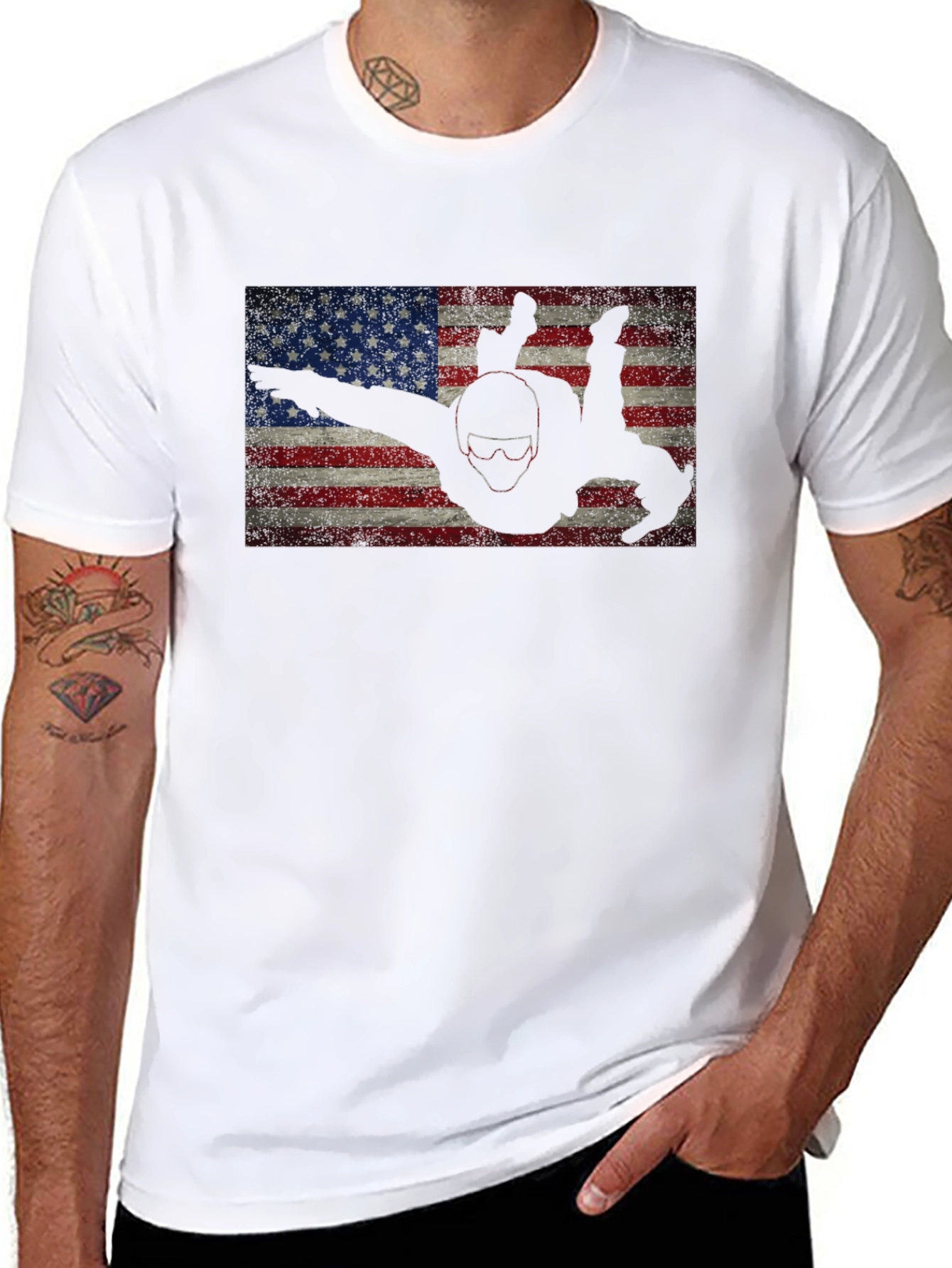 Skydiver American Flag Graphic Tee - Black