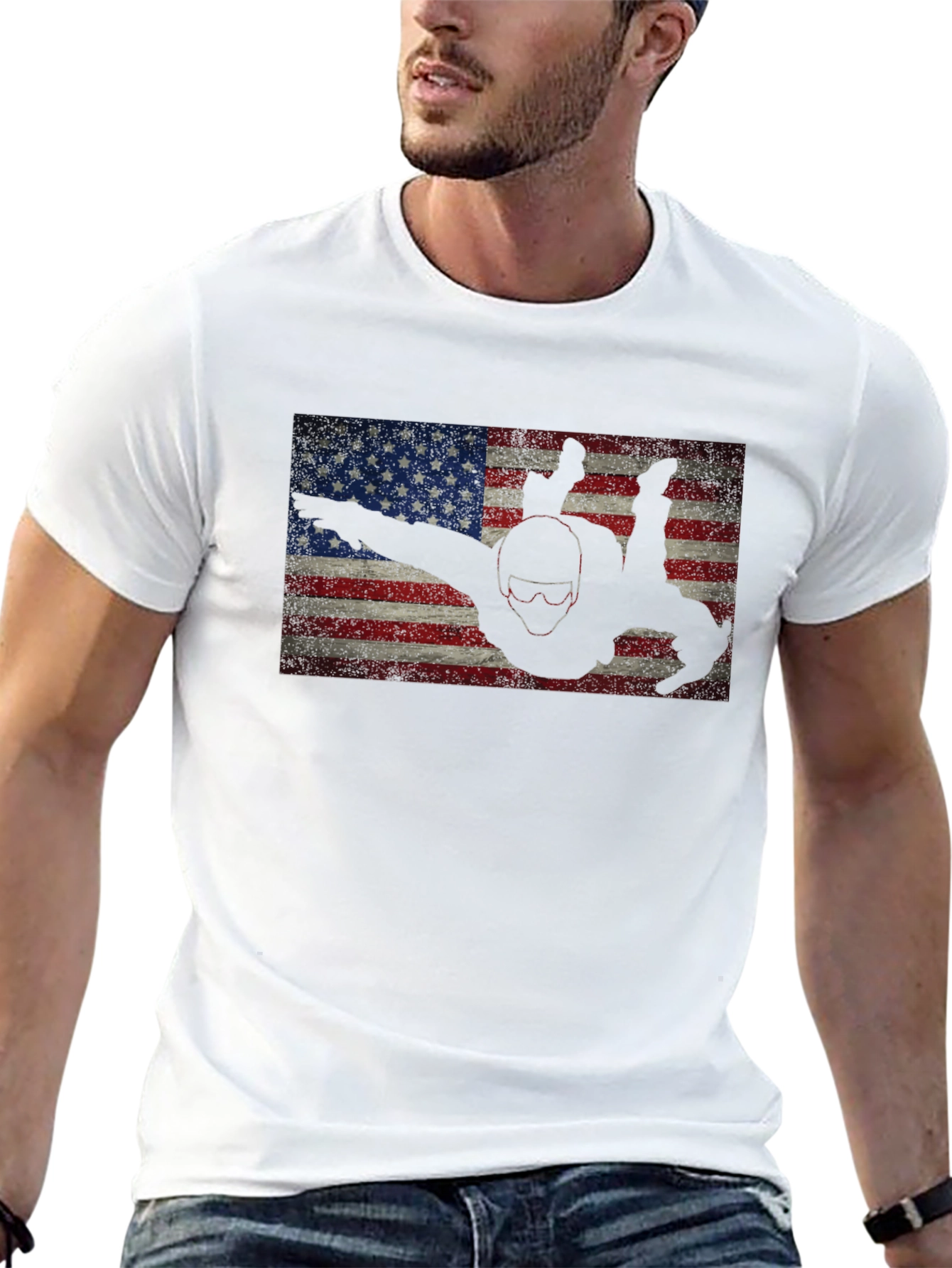 Skydiver American Flag Graphic Tee - Black