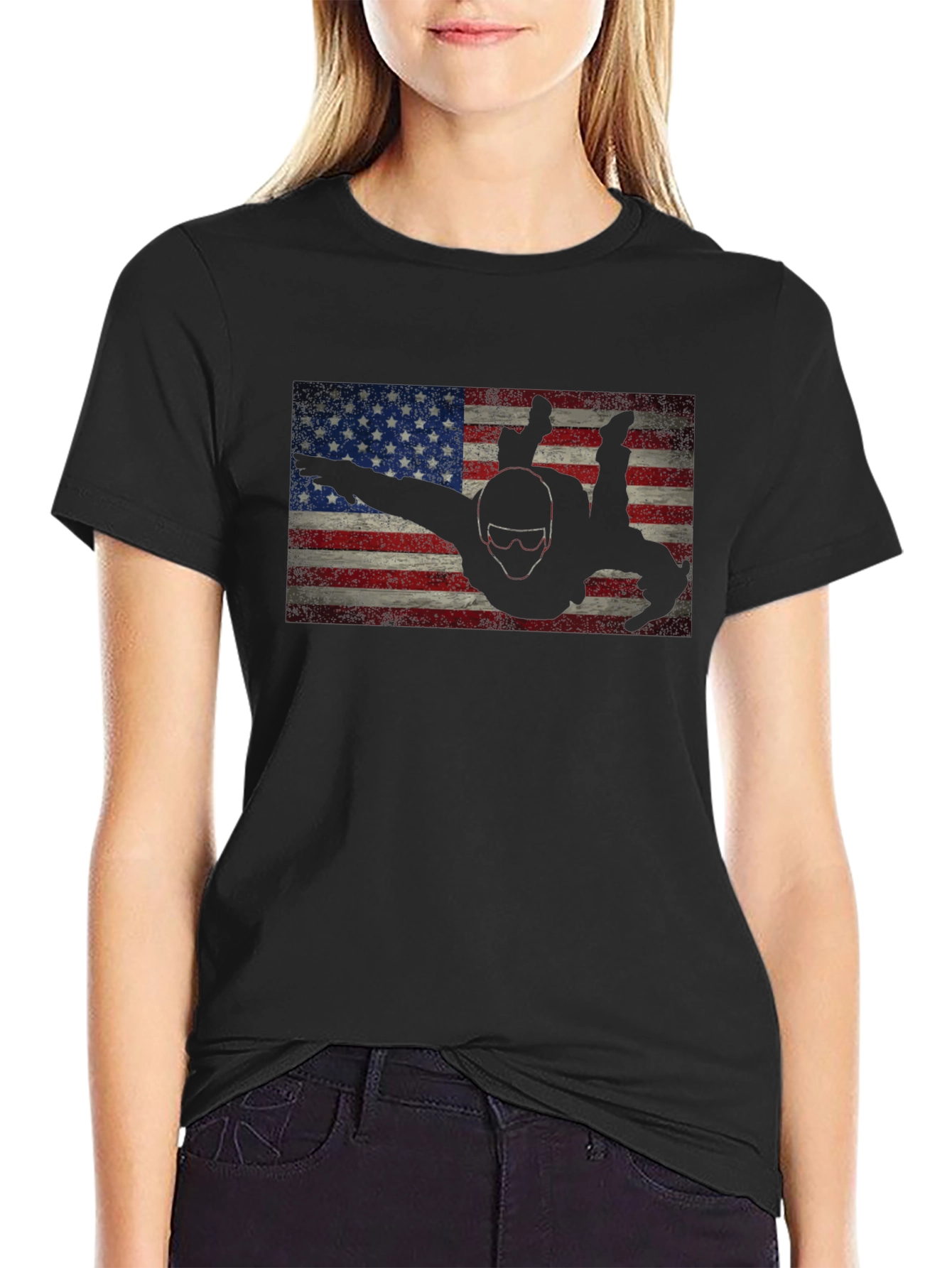 Skydiver American Flag Graphic Tee - Black
