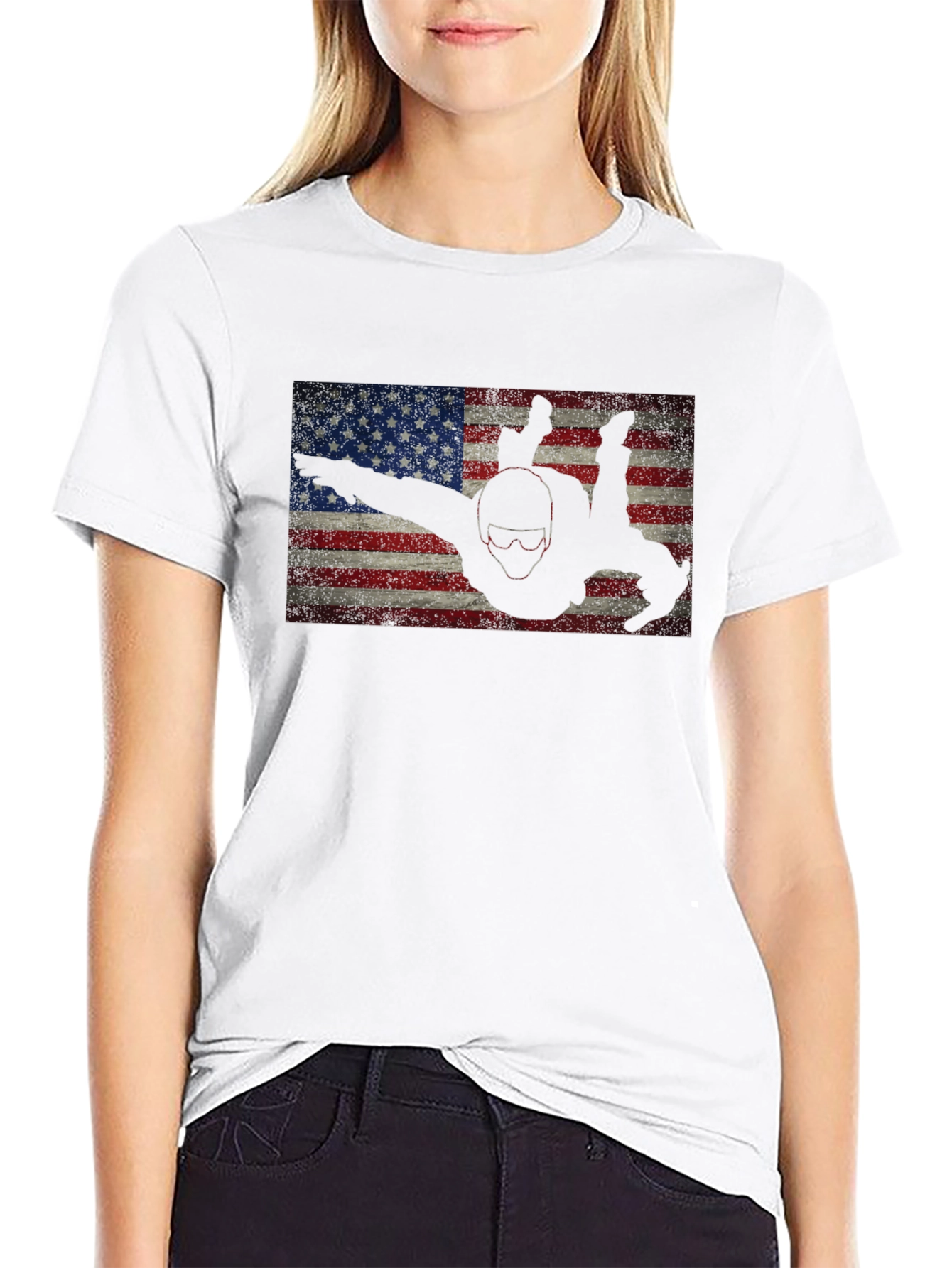 Skydiver American Flag Graphic Tee - Black