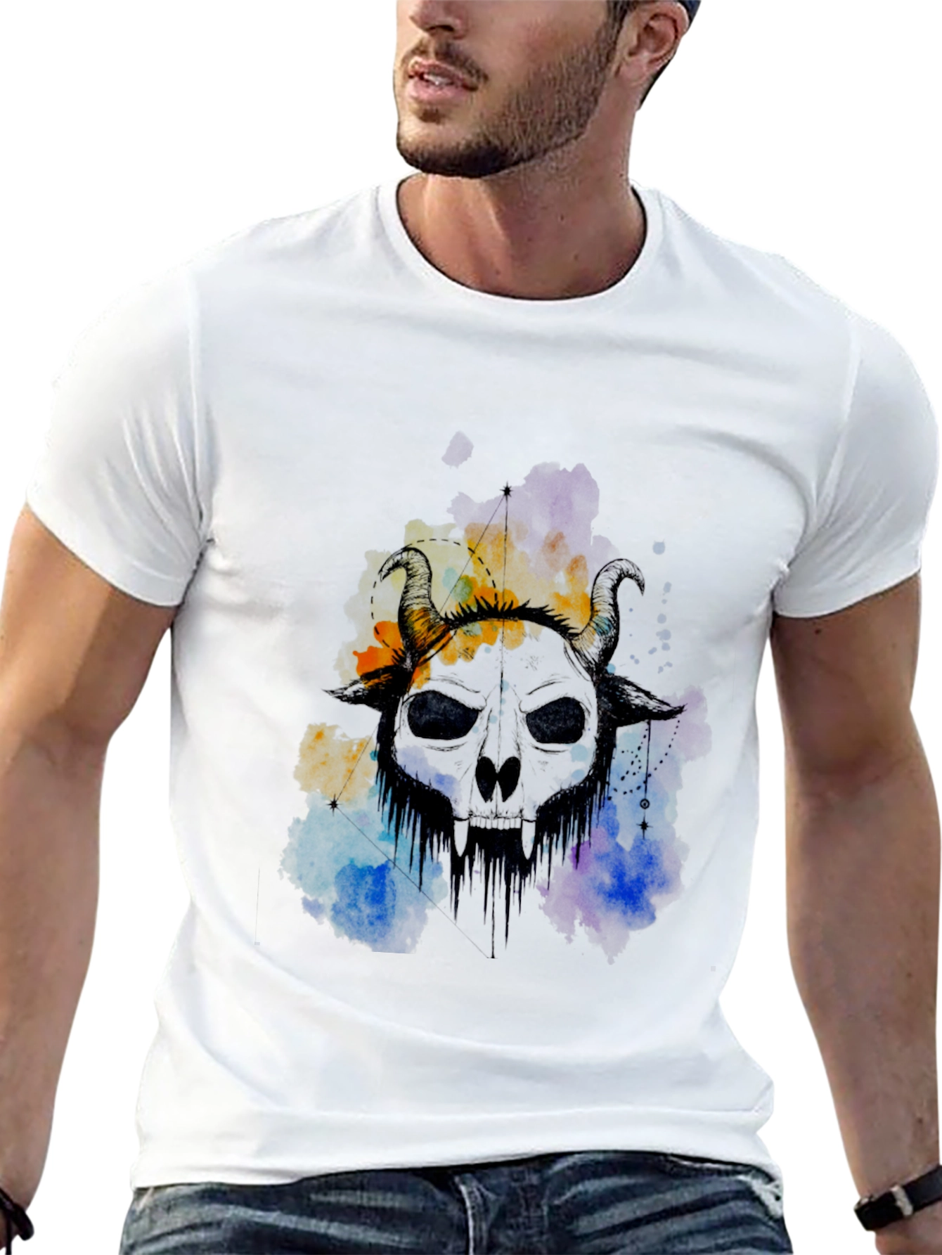 Horned Skull Graphic Tee - Edgy Style
