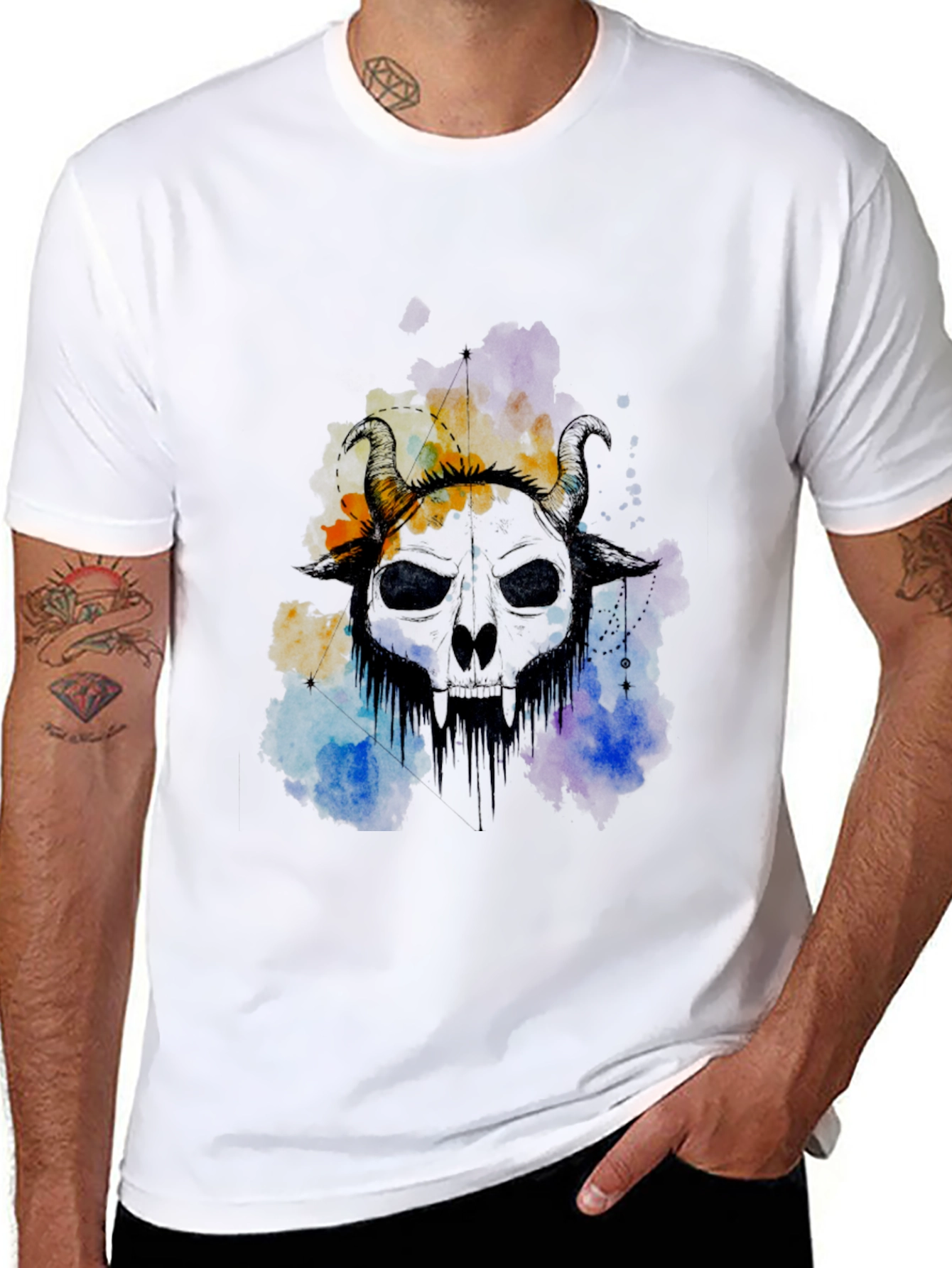 Horned Skull Graphic Tee - Edgy Style