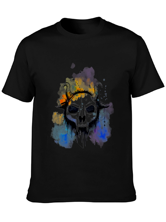 Horned Skull Graphic Tee - Edgy Style