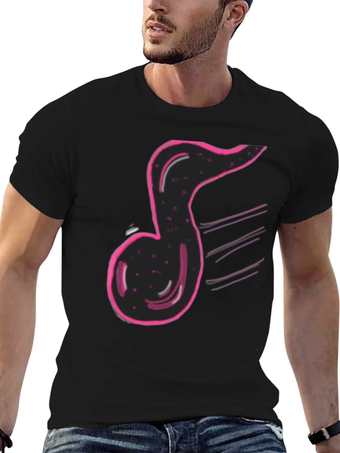 Musical Note Graphic Print Black T-Shirt