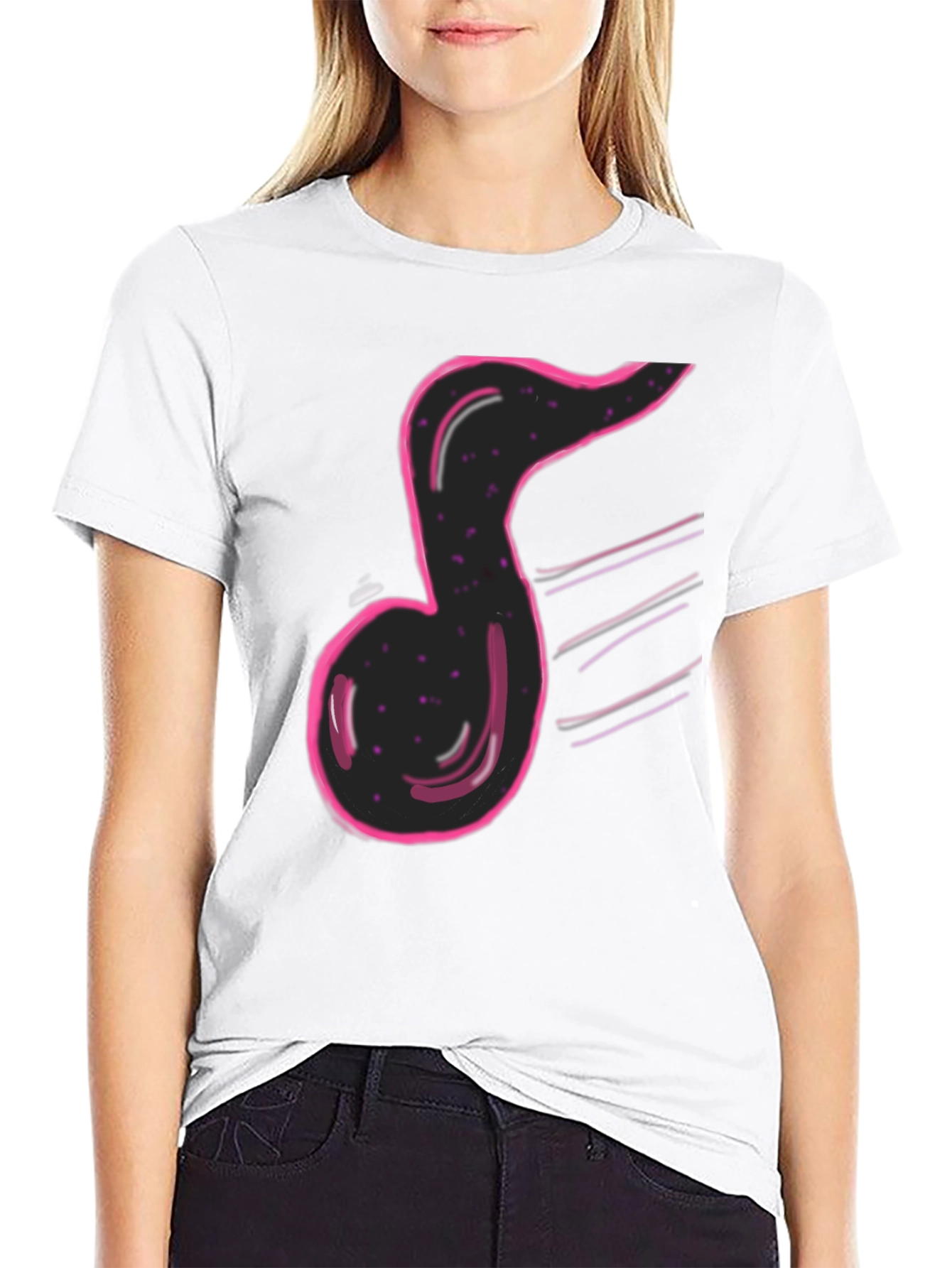 Musical Note Graphic Print Black T-Shirt