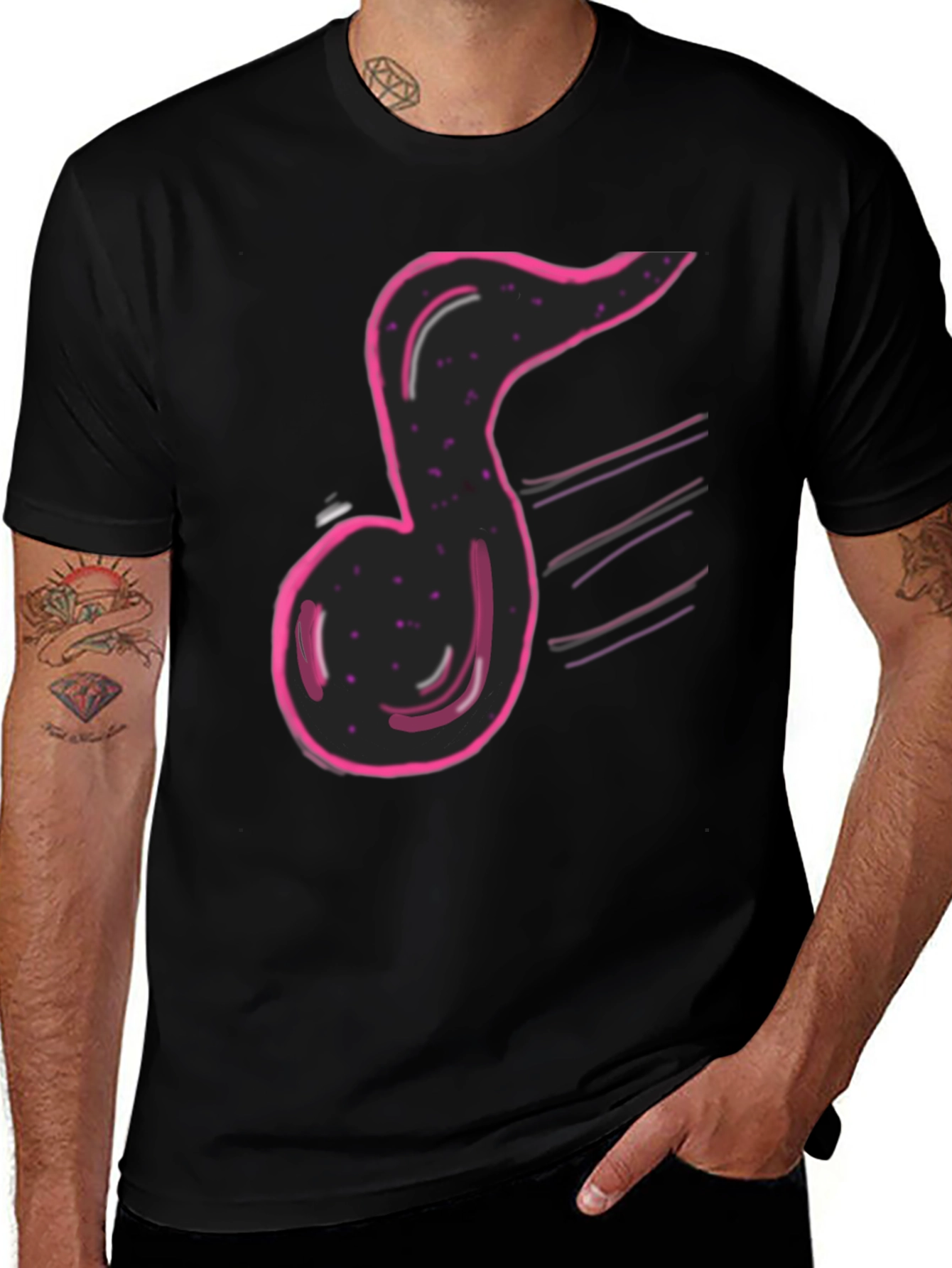 Musical Note Graphic Print Black T-Shirt
