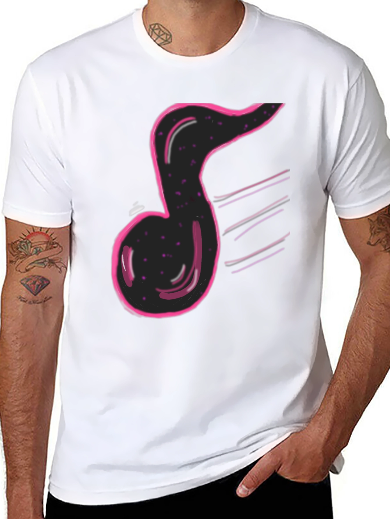 Musical Note Graphic Print Black T-Shirt