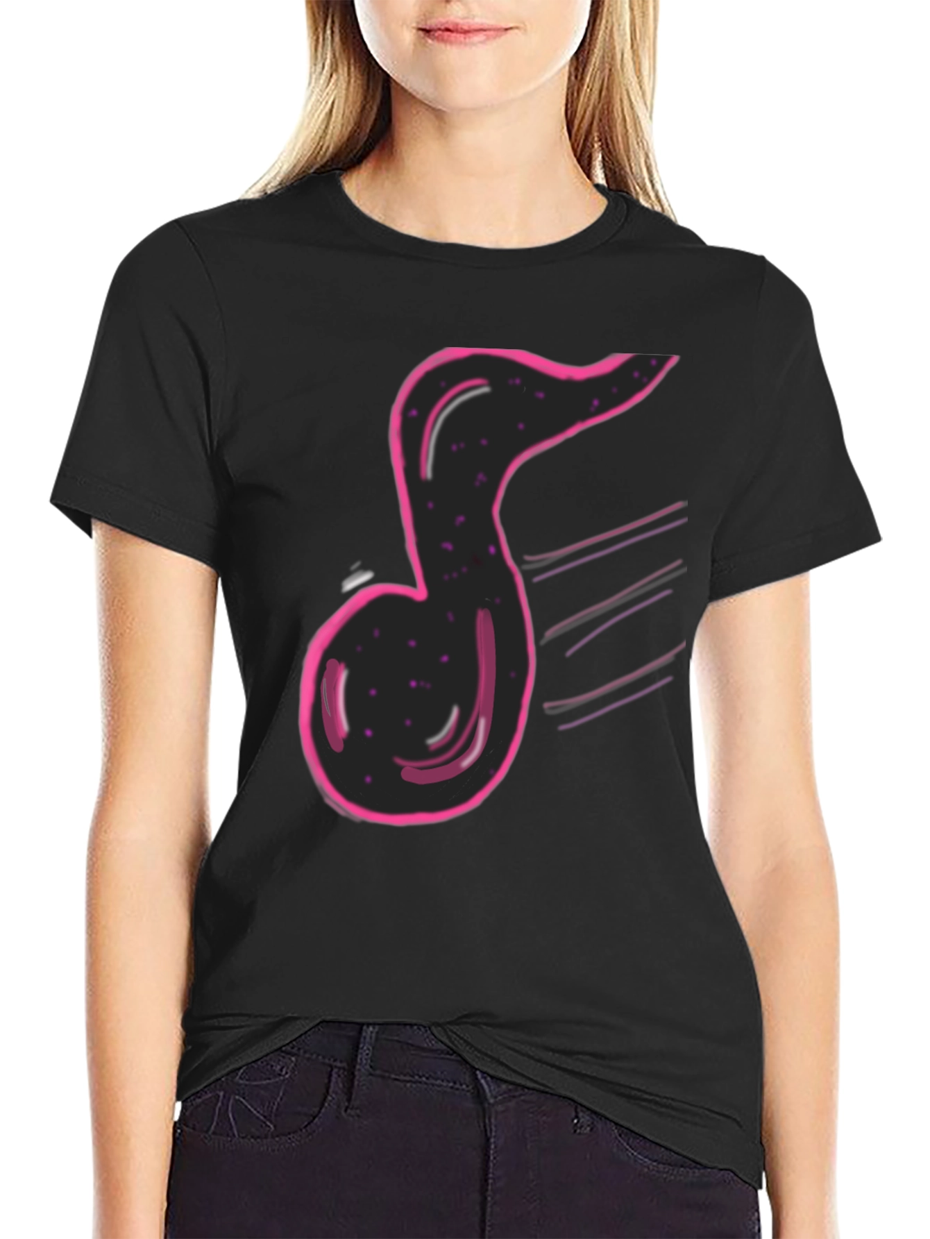 Musical Note Graphic Print Black T-Shirt