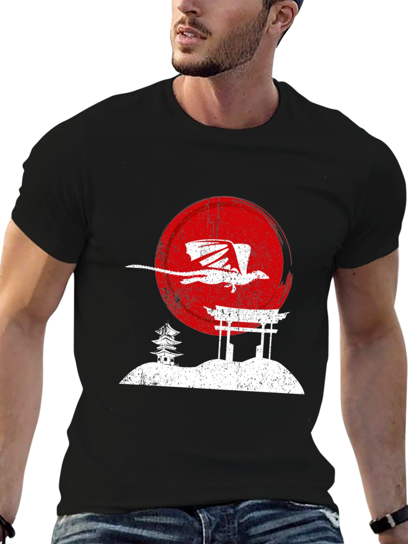 Dragon Sunset Graphic Tee - Black Cotton T-Shirt