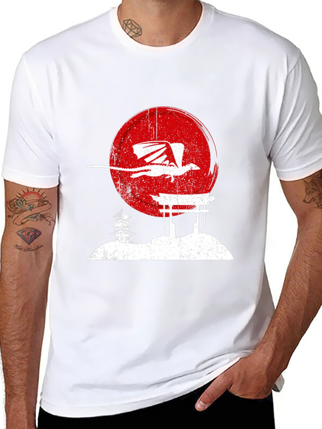 Dragon Sunset Graphic Tee - Black Cotton T-Shirt