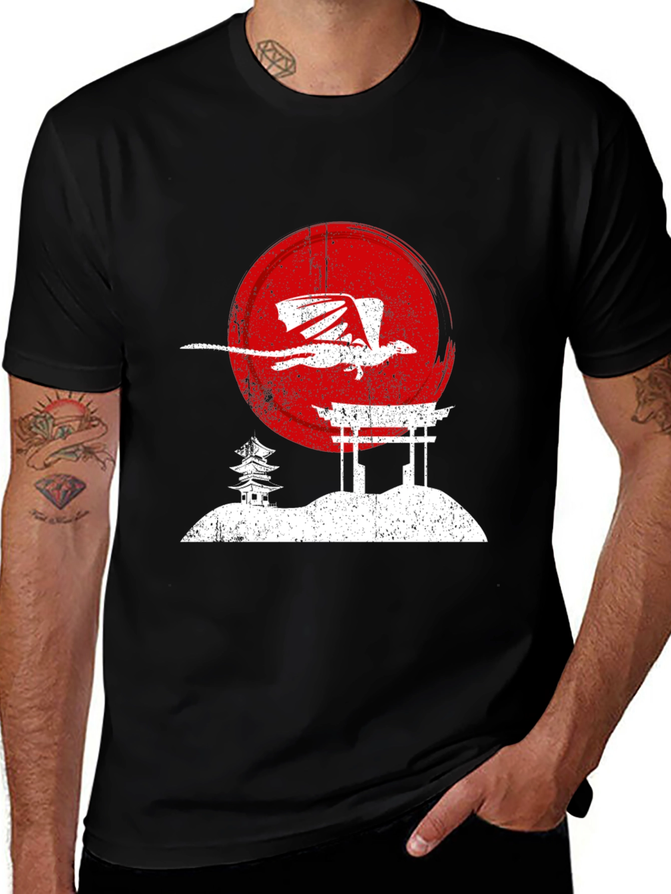 Dragon Sunset Graphic Tee - Black Cotton T-Shirt