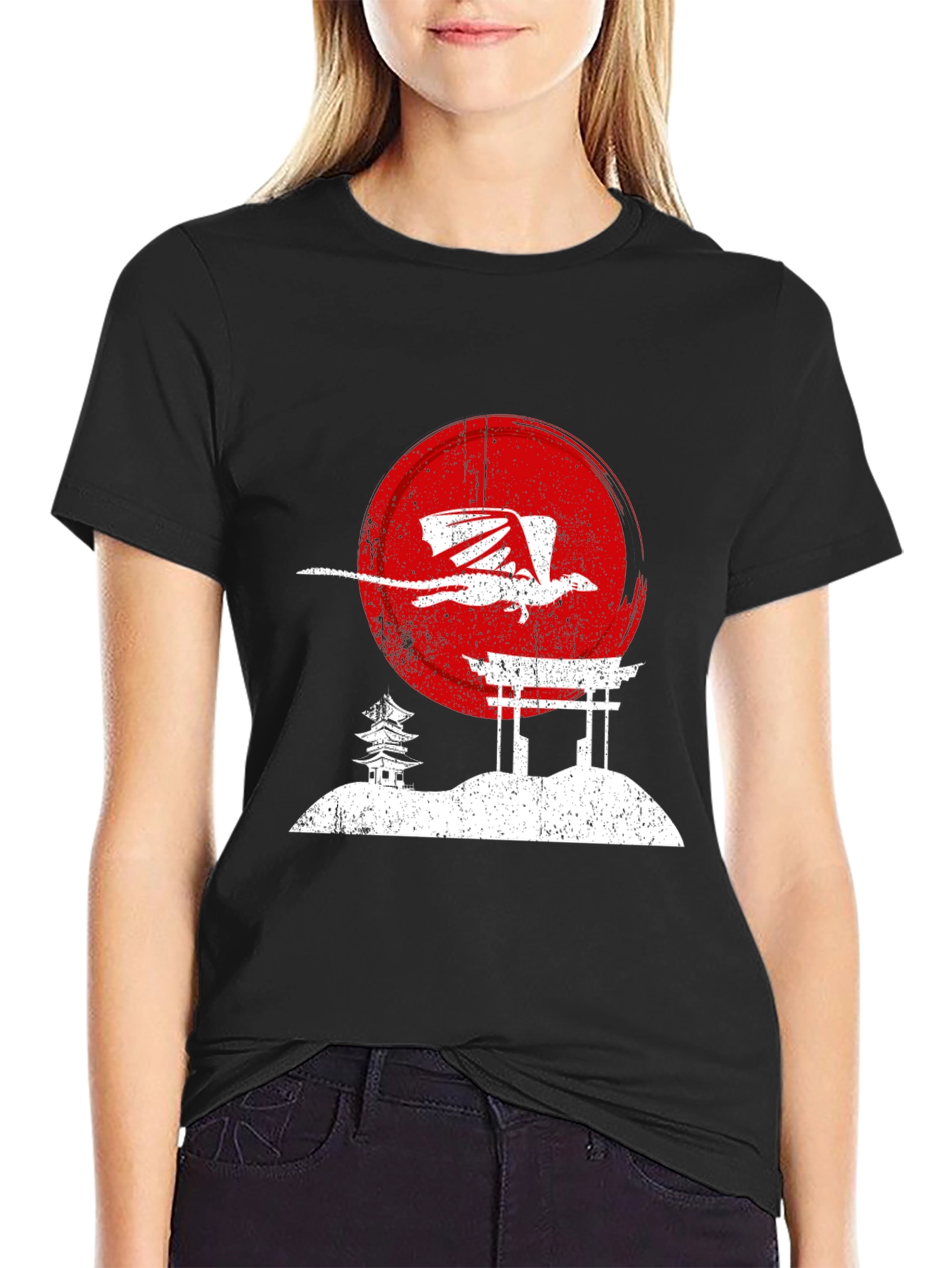 Dragon Sunset Graphic Tee - Black Cotton T-Shirt