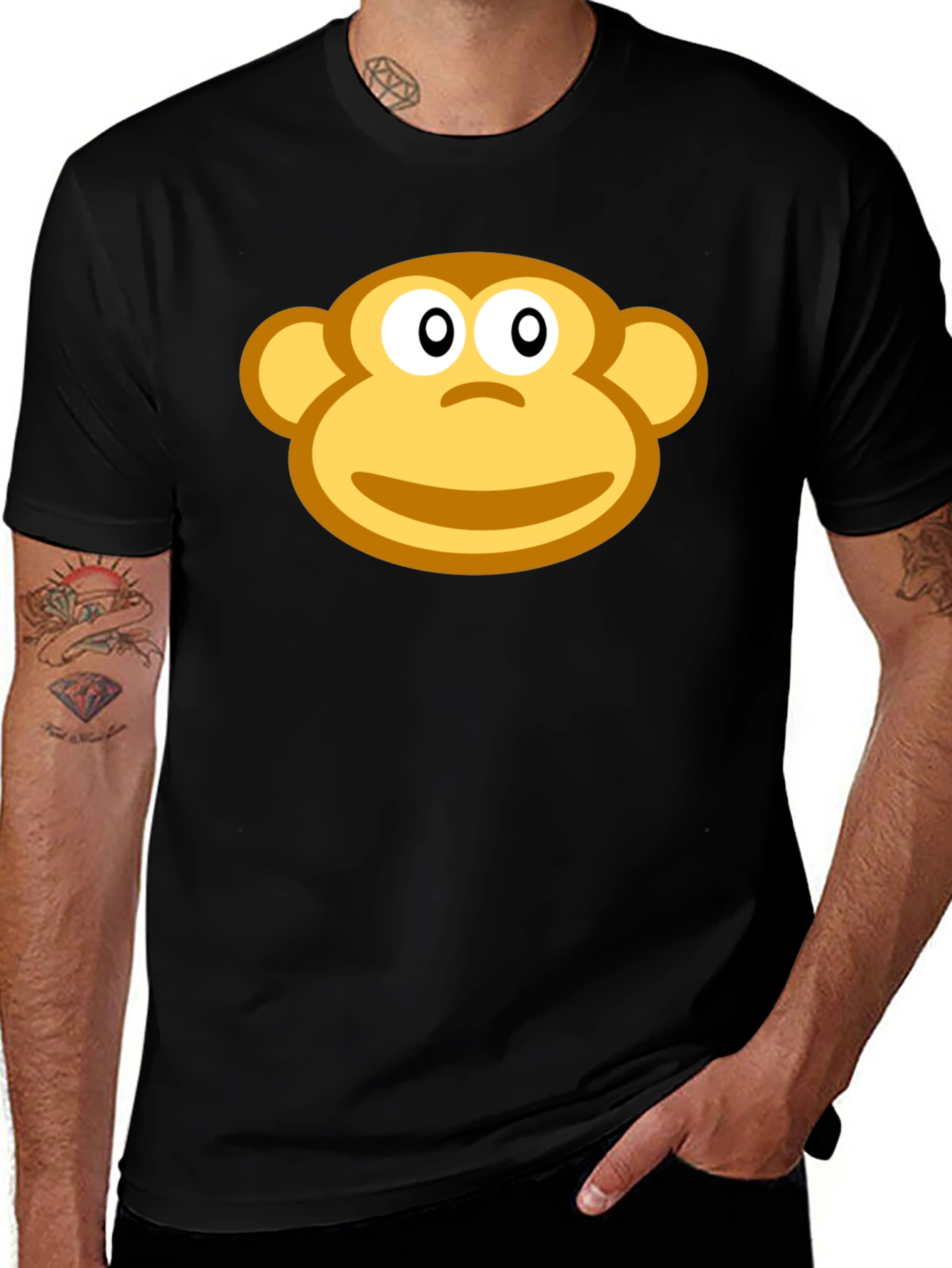 Monkey Face Graphic Black T-Shirt