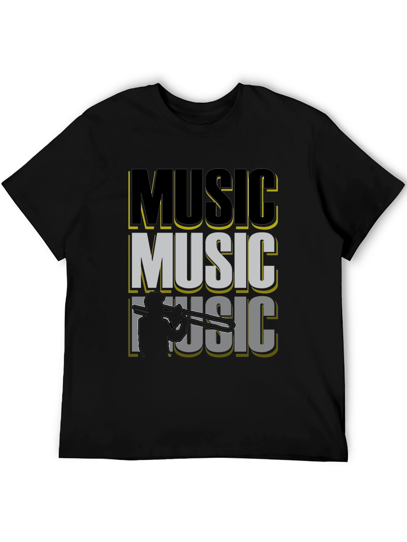 Music Trombone Graphic Print Black T-Shirt