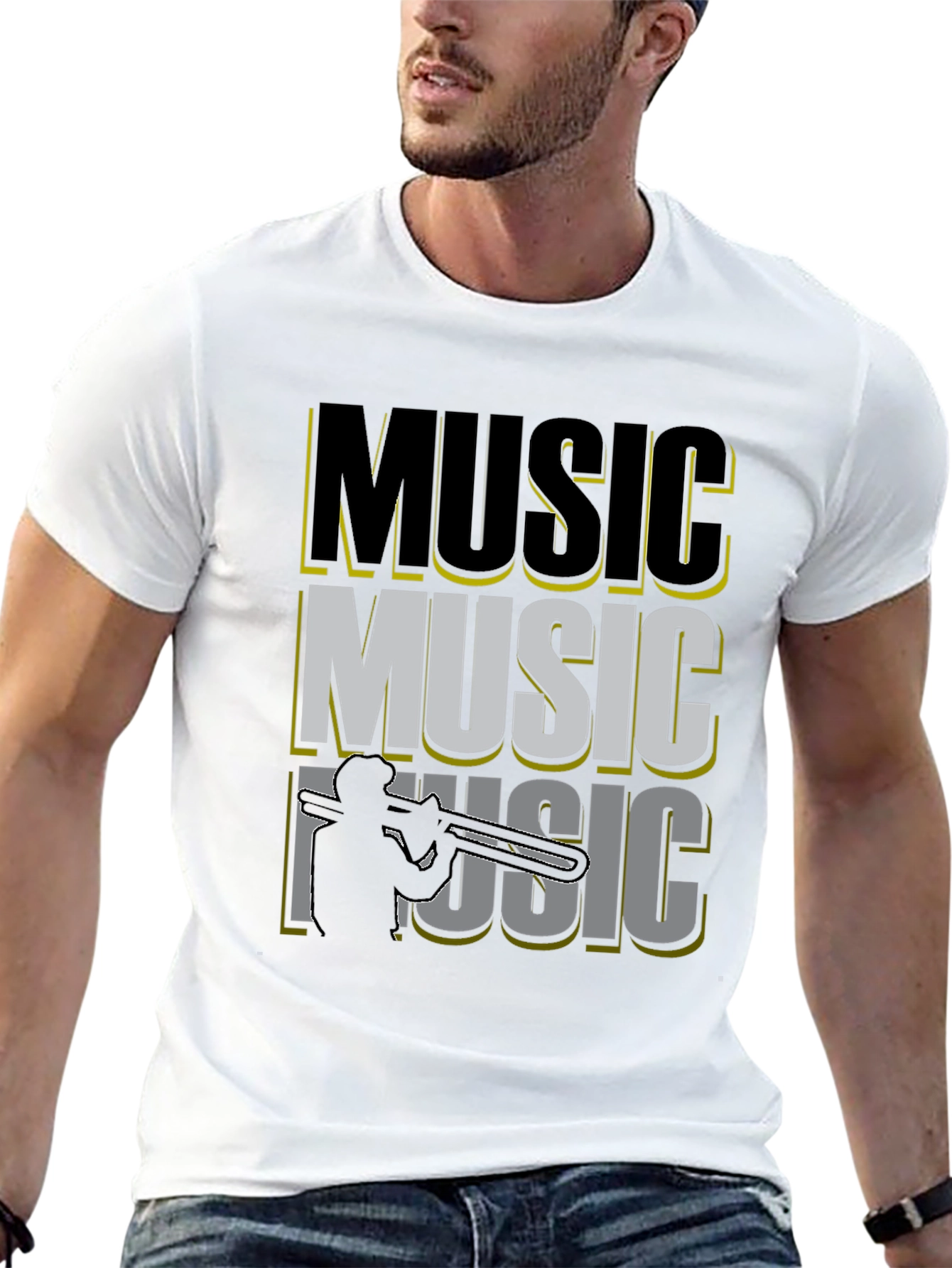 Music Trombone Graphic Print Black T-Shirt