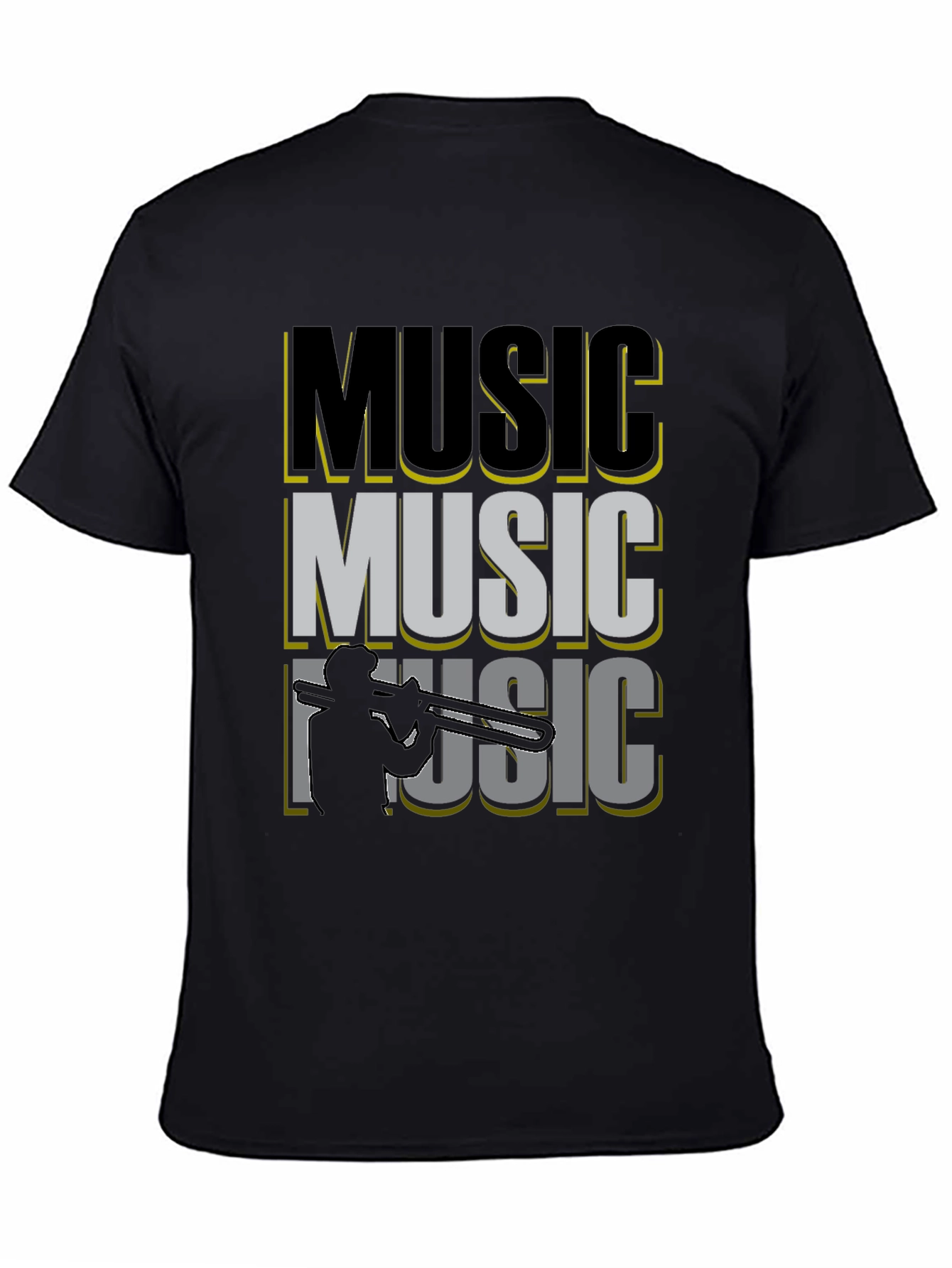 Music Trombone Graphic Print Black T-Shirt