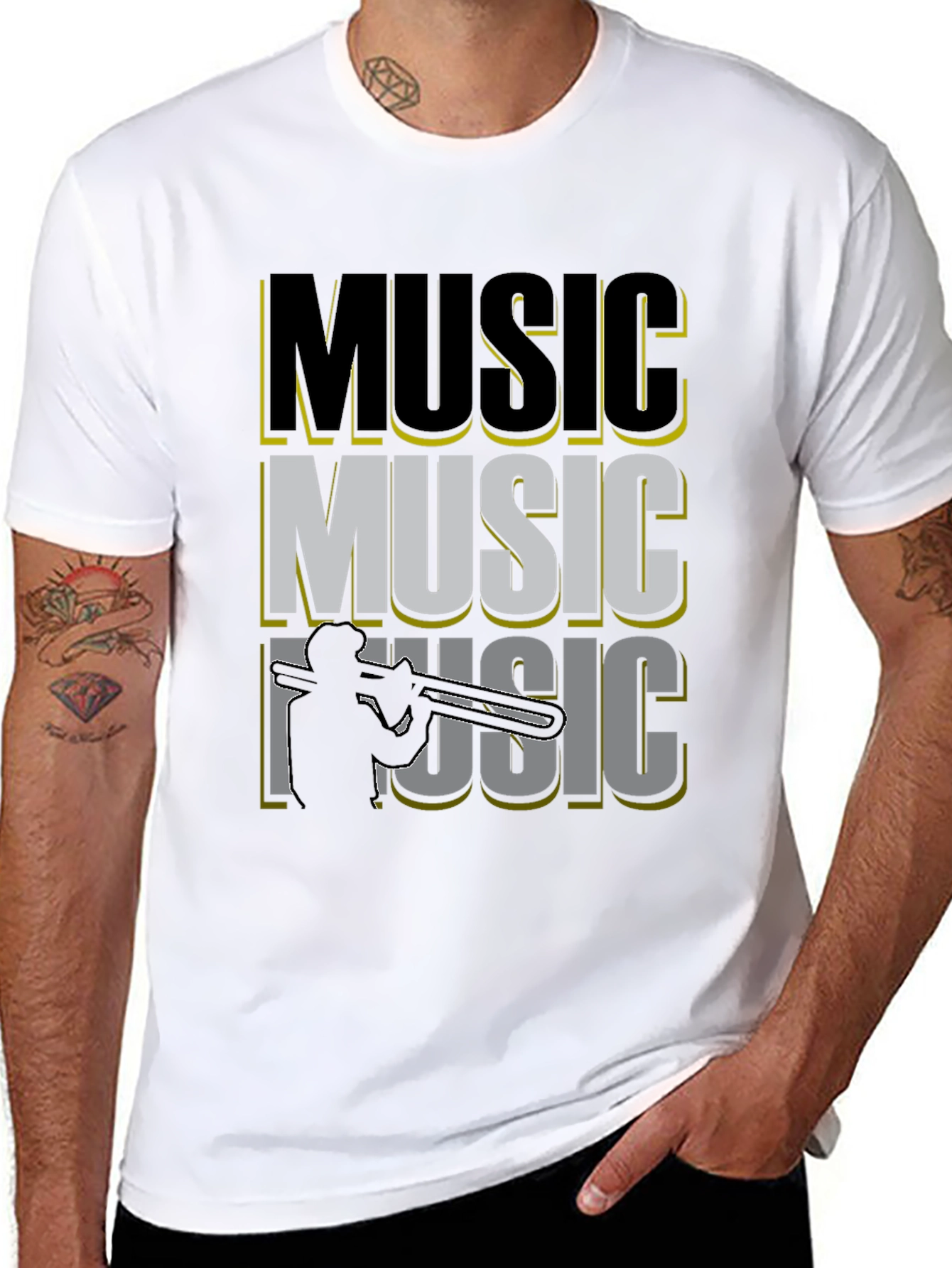 Music Trombone Graphic Print Black T-Shirt