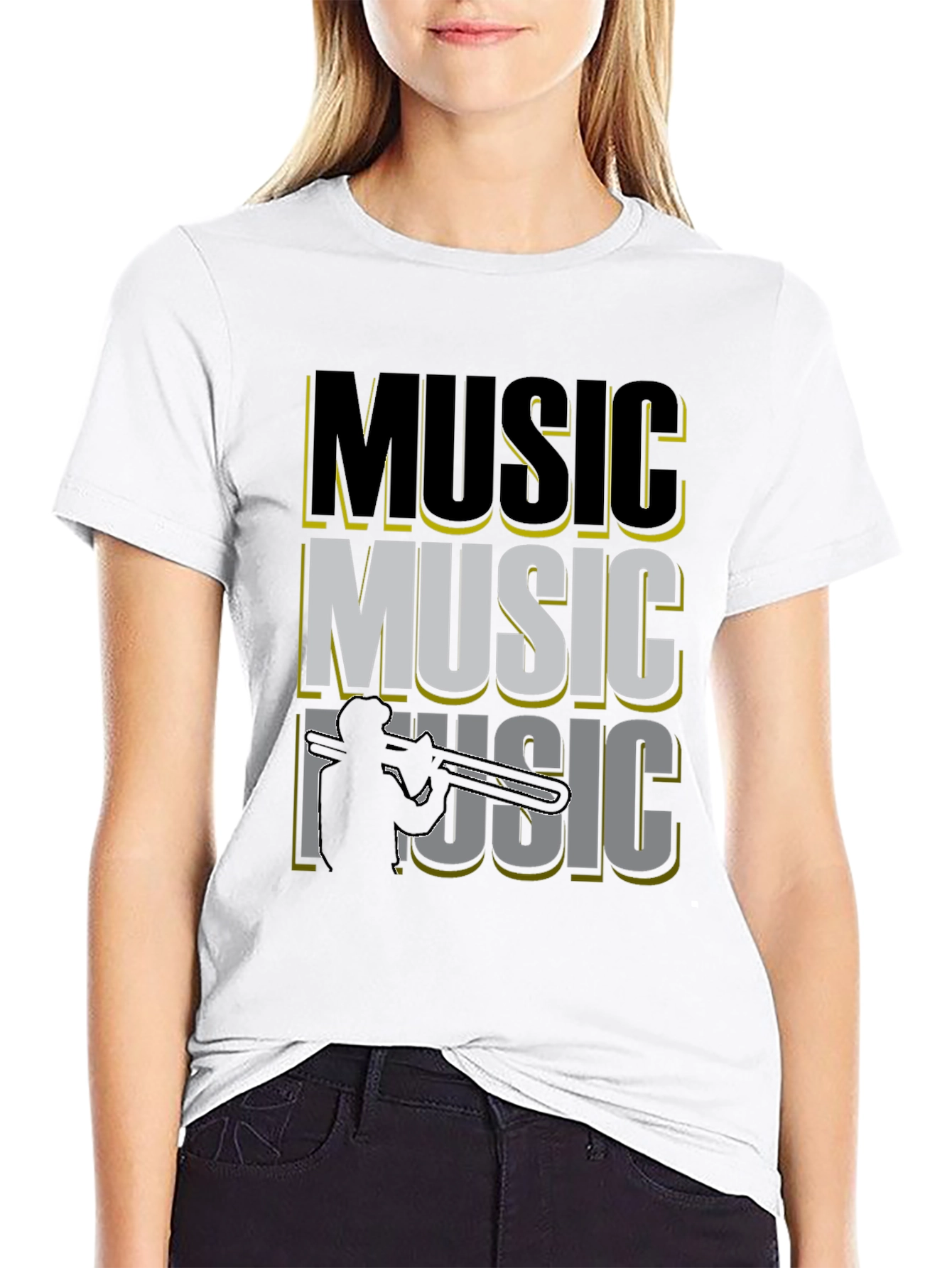 Music Trombone Graphic Print Black T-Shirt