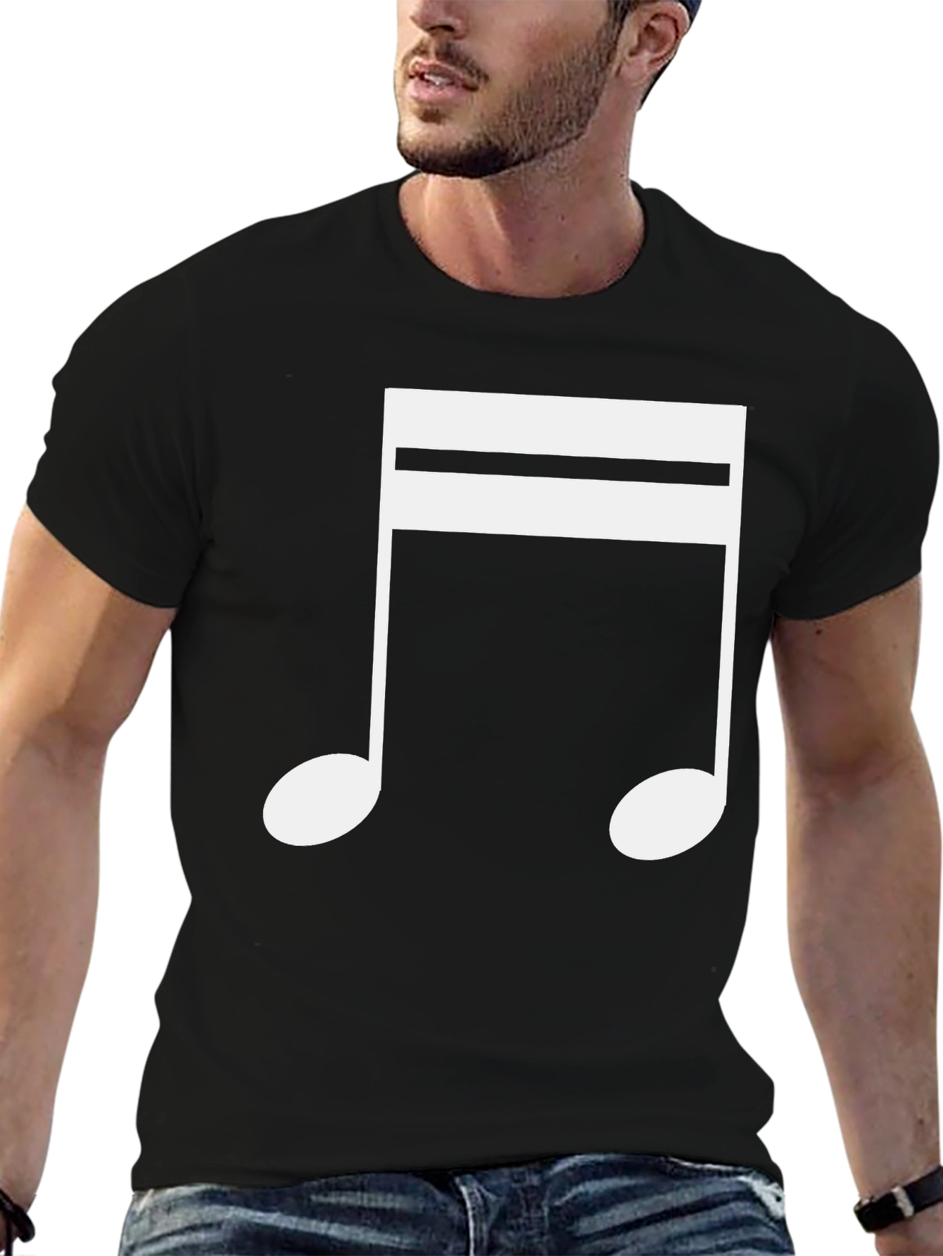 Music Note Graphic Tee - Black Cotton T-Shirt