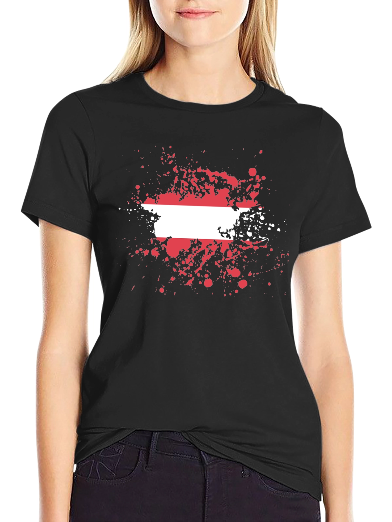 Austria Flag Splatter T-Shirt - Black