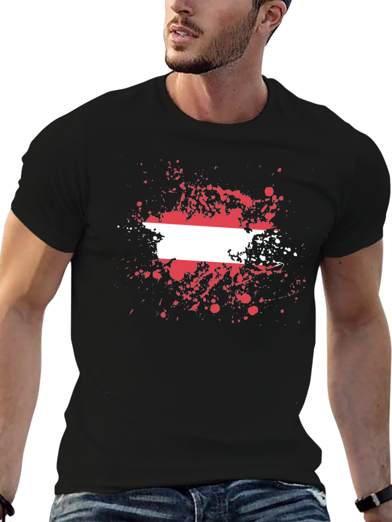 Austria Flag Splatter T-Shirt - Black